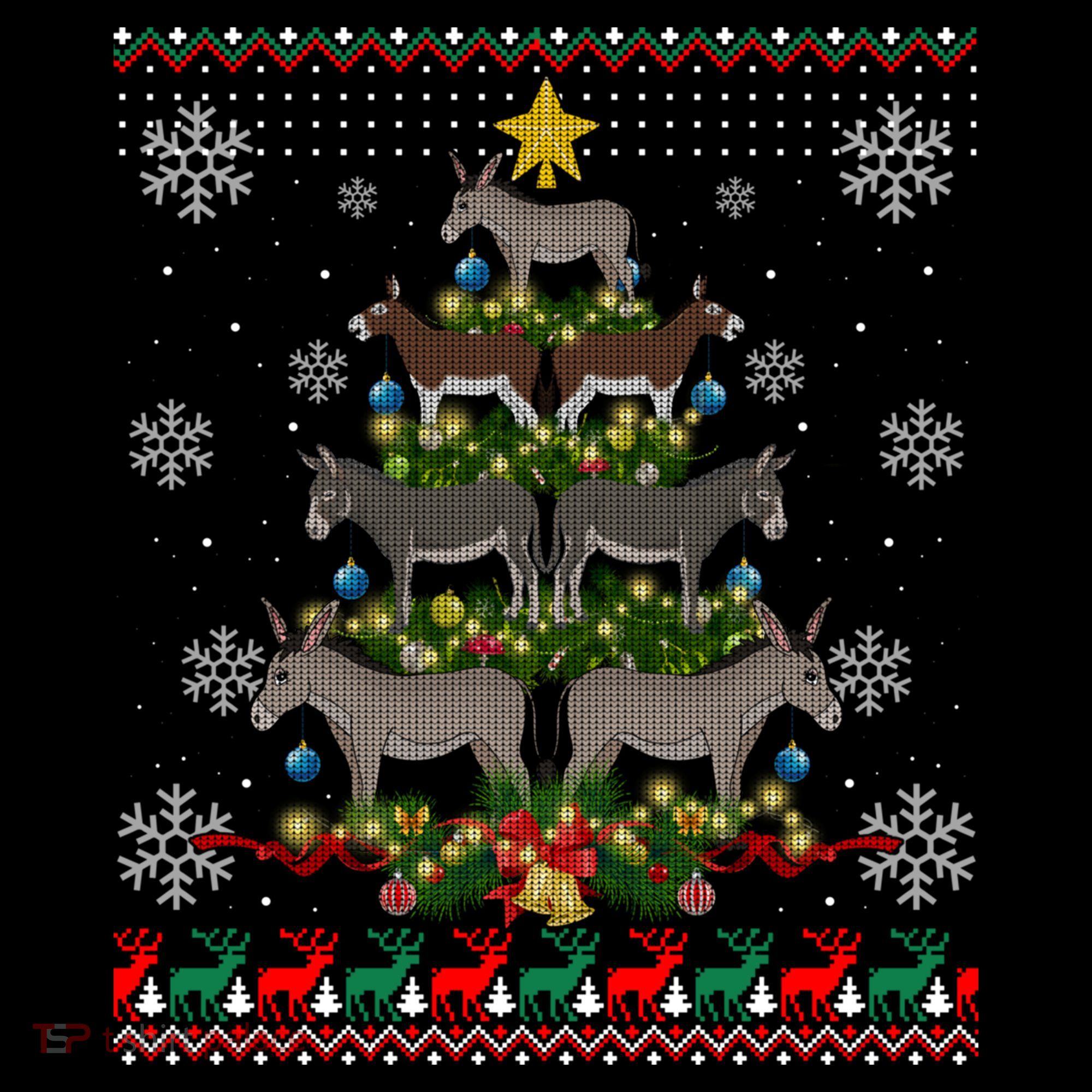 Mule Donkey Christmas Ornat Tree Funny Gift Ugly Sweater Gift Women's Hoodie