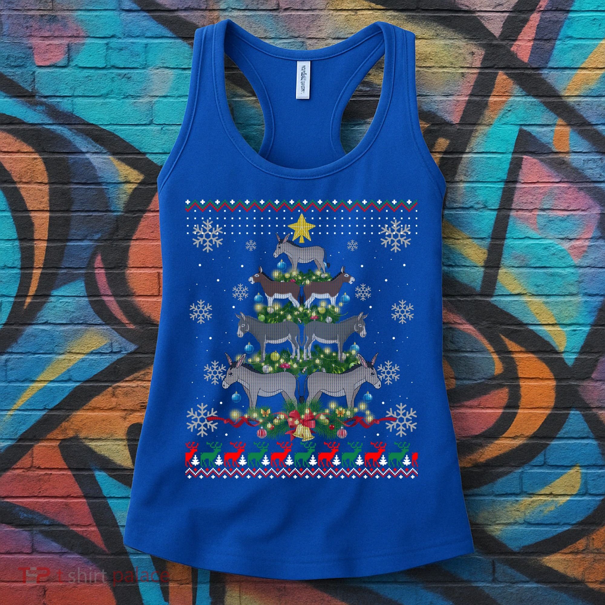 Mule Donkey Christmas Ornat Tree Funny Gift Ugly Sweater Gift Women's Tank Top