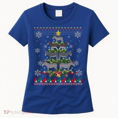 Mule Donkey Christmas Ornat Tree Funny Gift Ugly Sweater Gift Women's T-Shirt