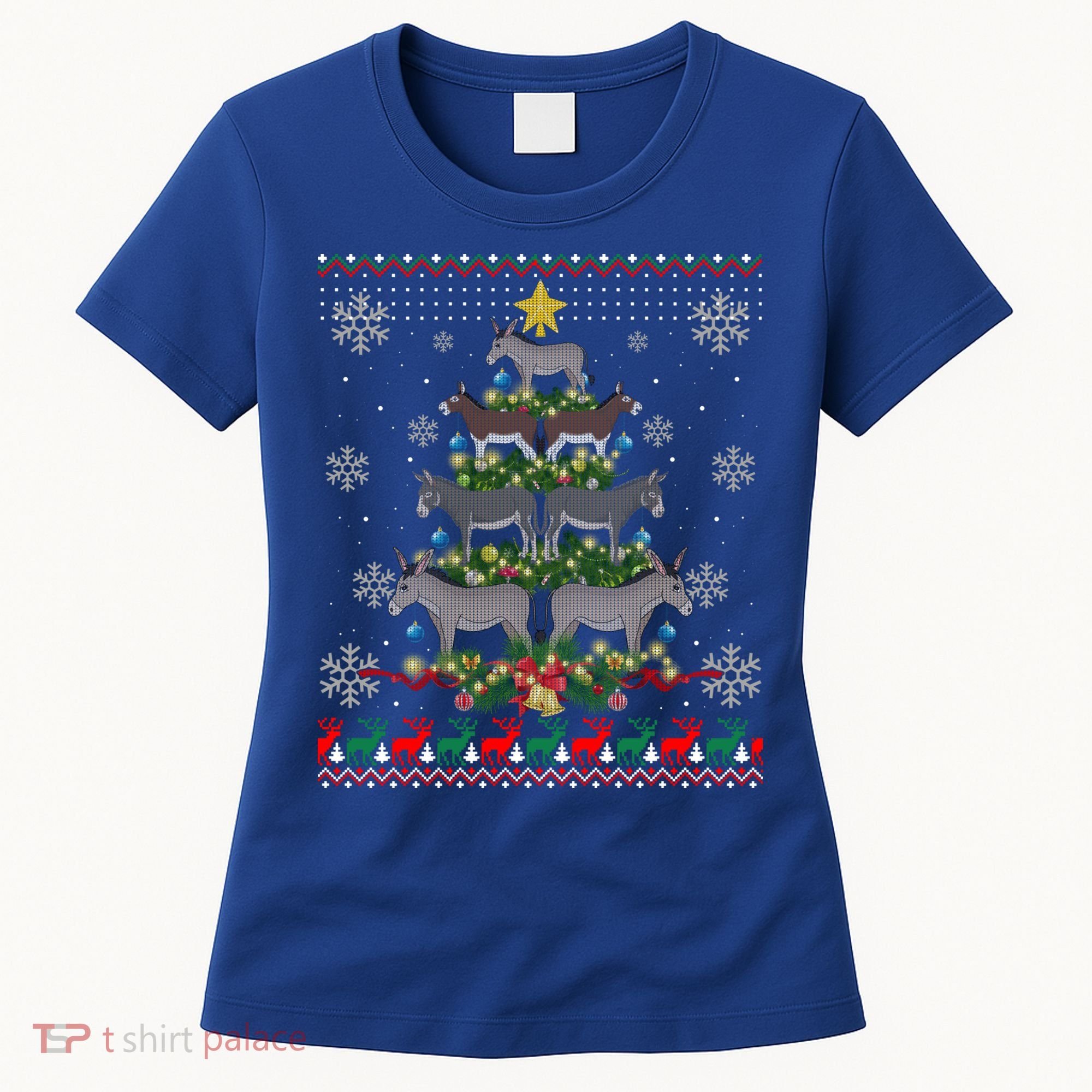 Mule Donkey Christmas Ornat Tree Funny Gift Ugly Sweater Gift Women's T-Shirt