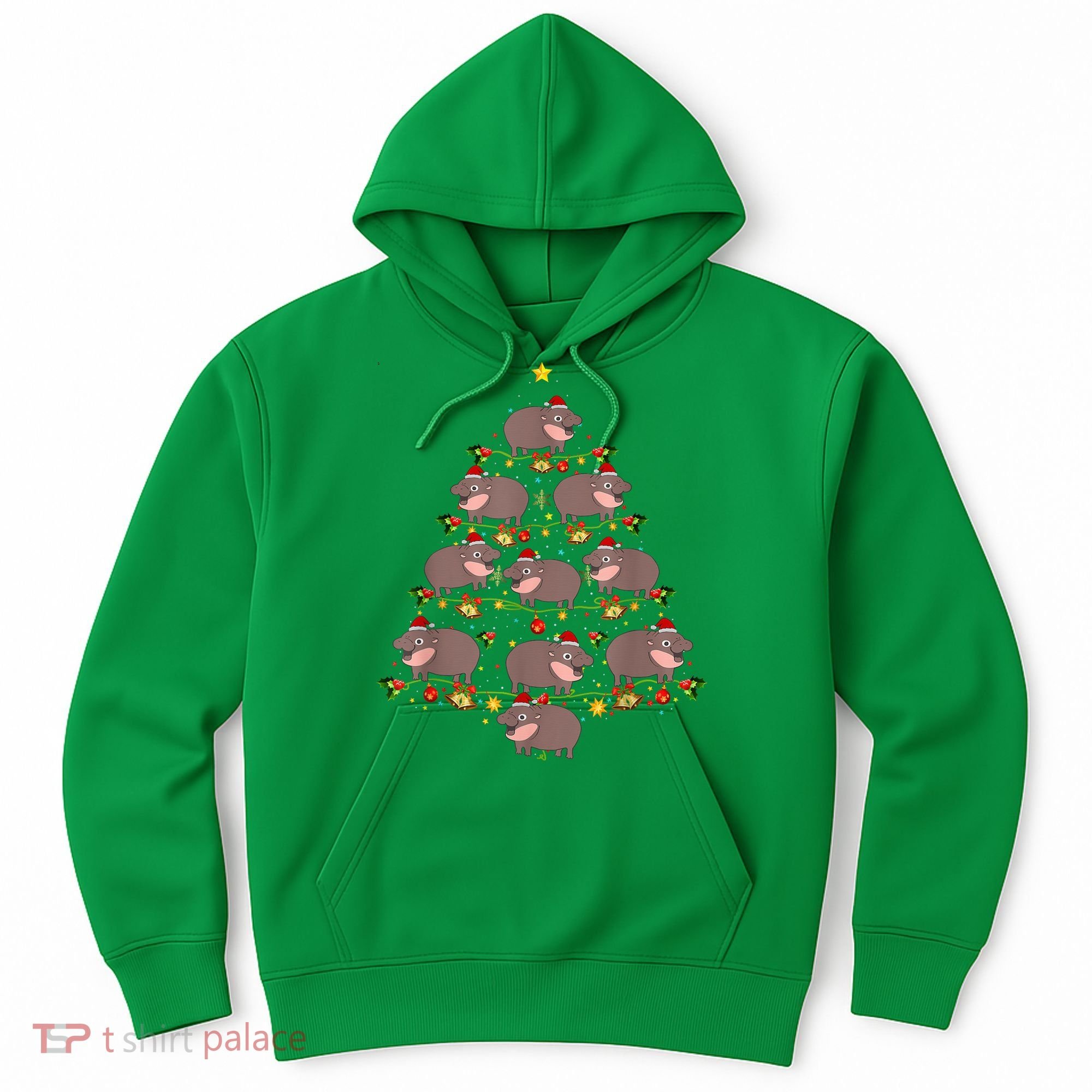 Moo Deng Christmas Tree Funny Christmas Cute Moo Deng Hoodie