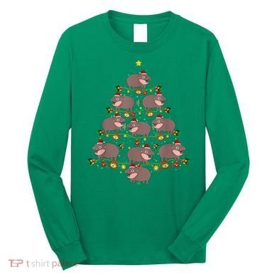 Moo Deng Christmas Tree Funny Christmas Cute Moo Deng Long Sleeve Shirt