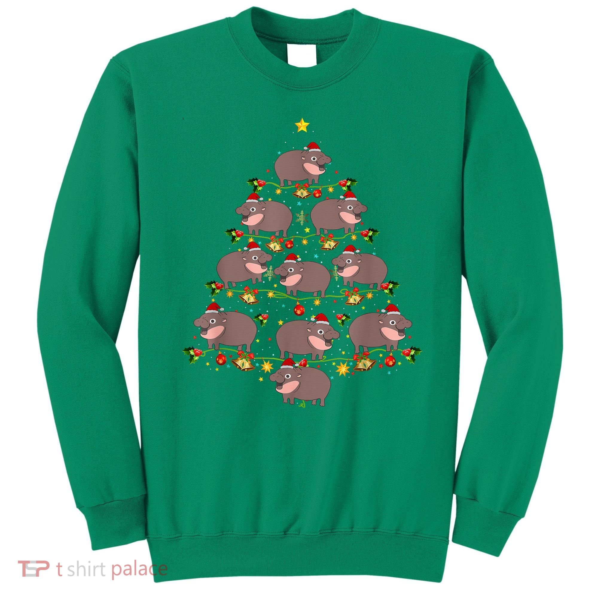 Moo Deng Christmas Tree Funny Christmas Cute Moo Deng Sweatshirt