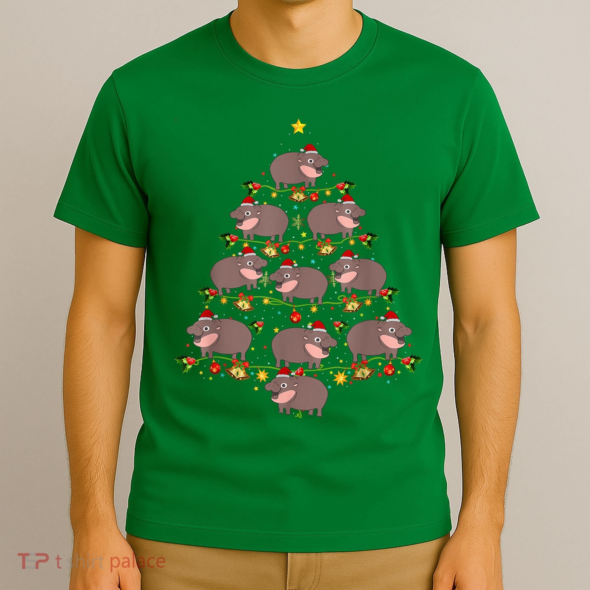 Moo Deng Christmas Tree Funny Christmas Cute Moo Deng T-Shirt