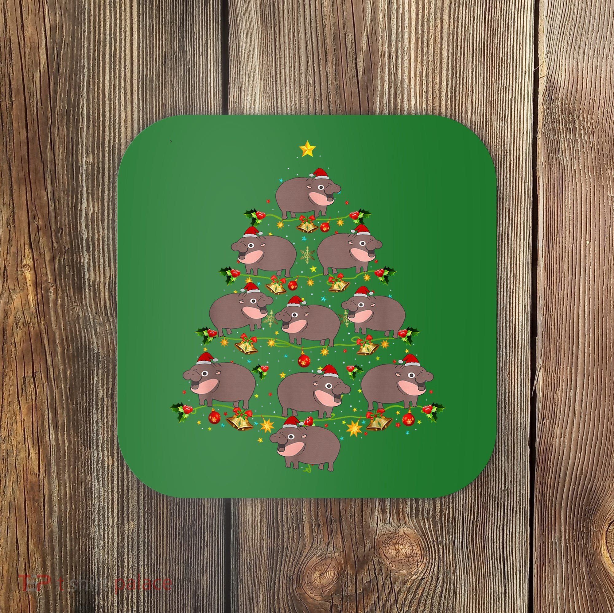 Moo Deng Christmas Tree Funny Christmas Cute Moo Deng Coaster
