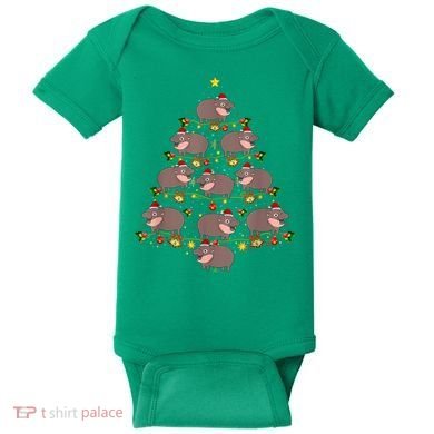 Moo Deng Christmas Tree Funny Christmas Cute Moo Deng Baby Bodysuit