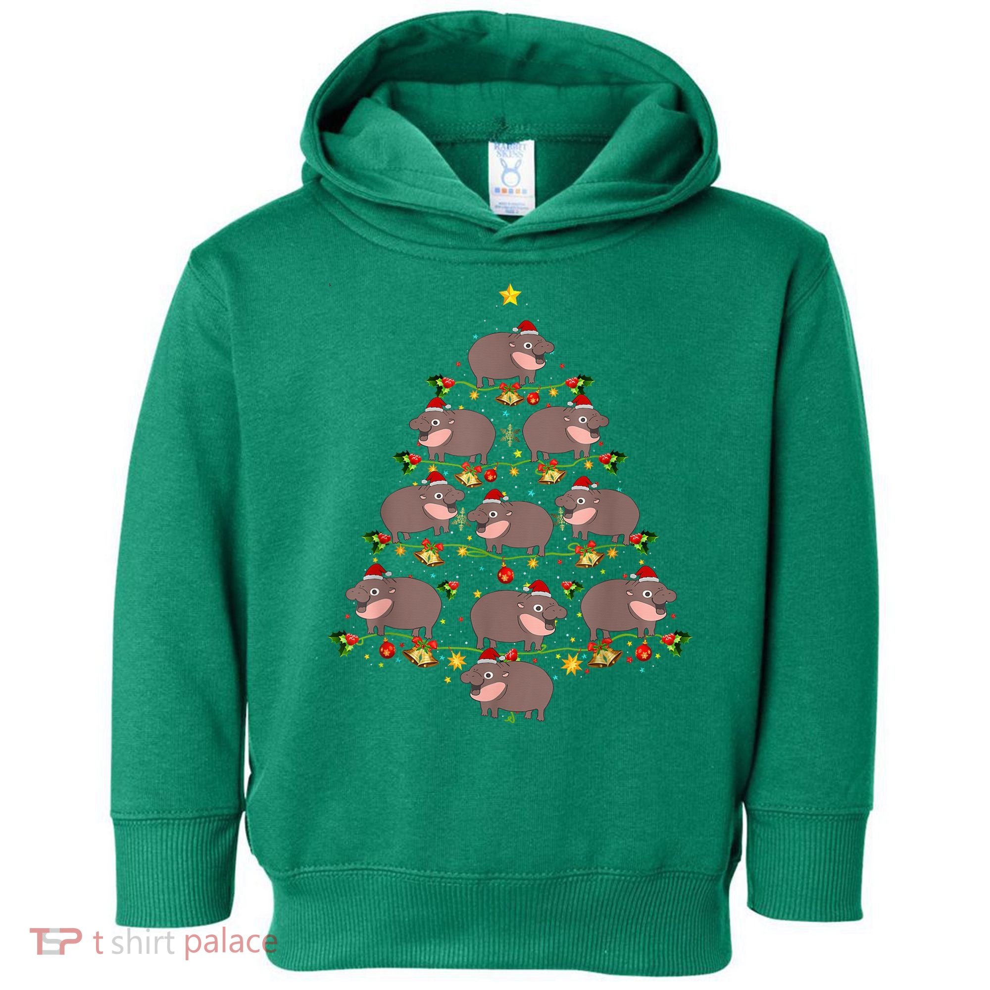 Moo Deng Christmas Tree Funny Christmas Cute Moo Deng Toddler Hoodie