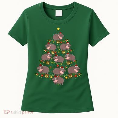 Moo Deng Christmas Tree Funny Christmas Cute Moo Deng Women's T-Shirt
