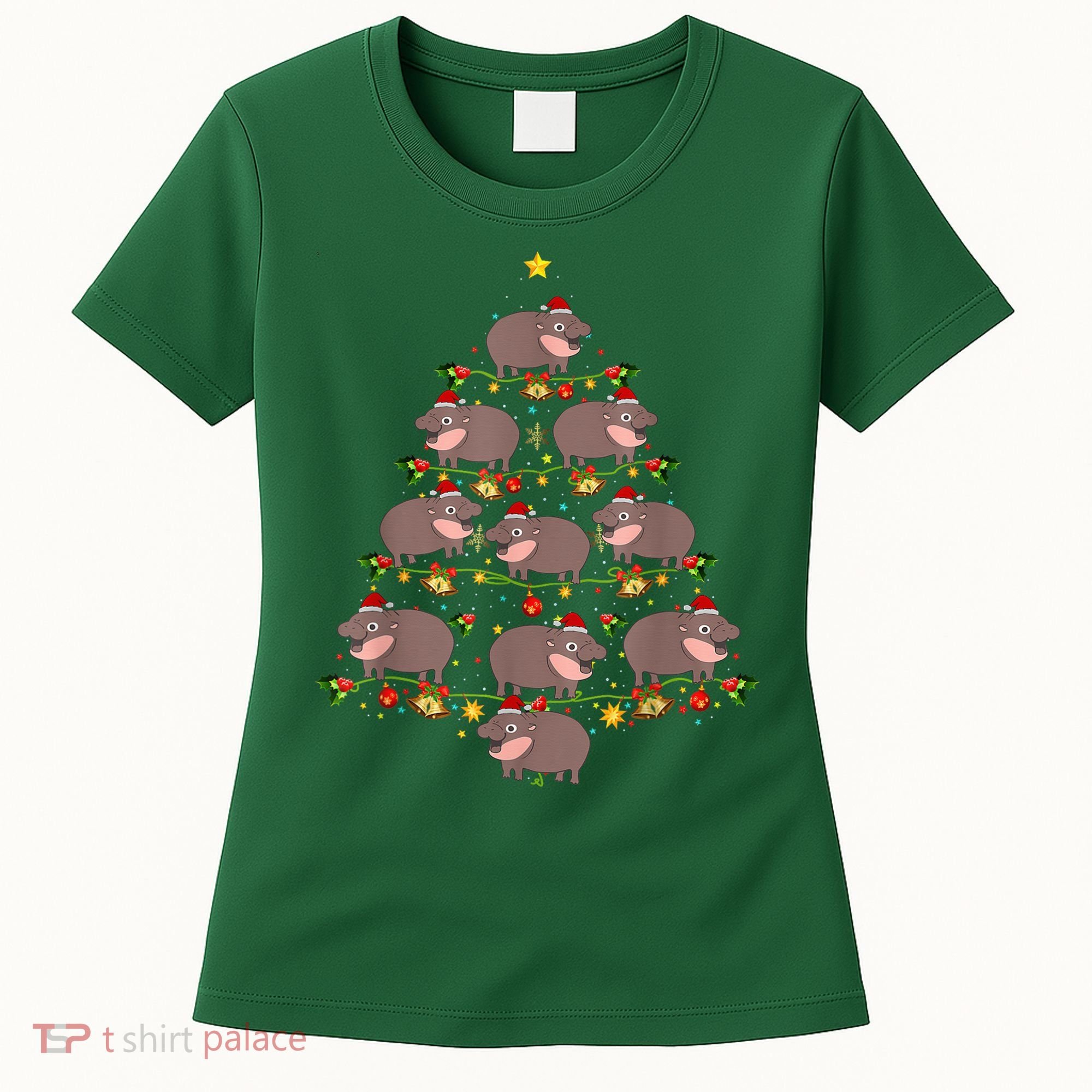 Moo Deng Christmas Tree Funny Christmas Cute Moo Deng Women's T-Shirt