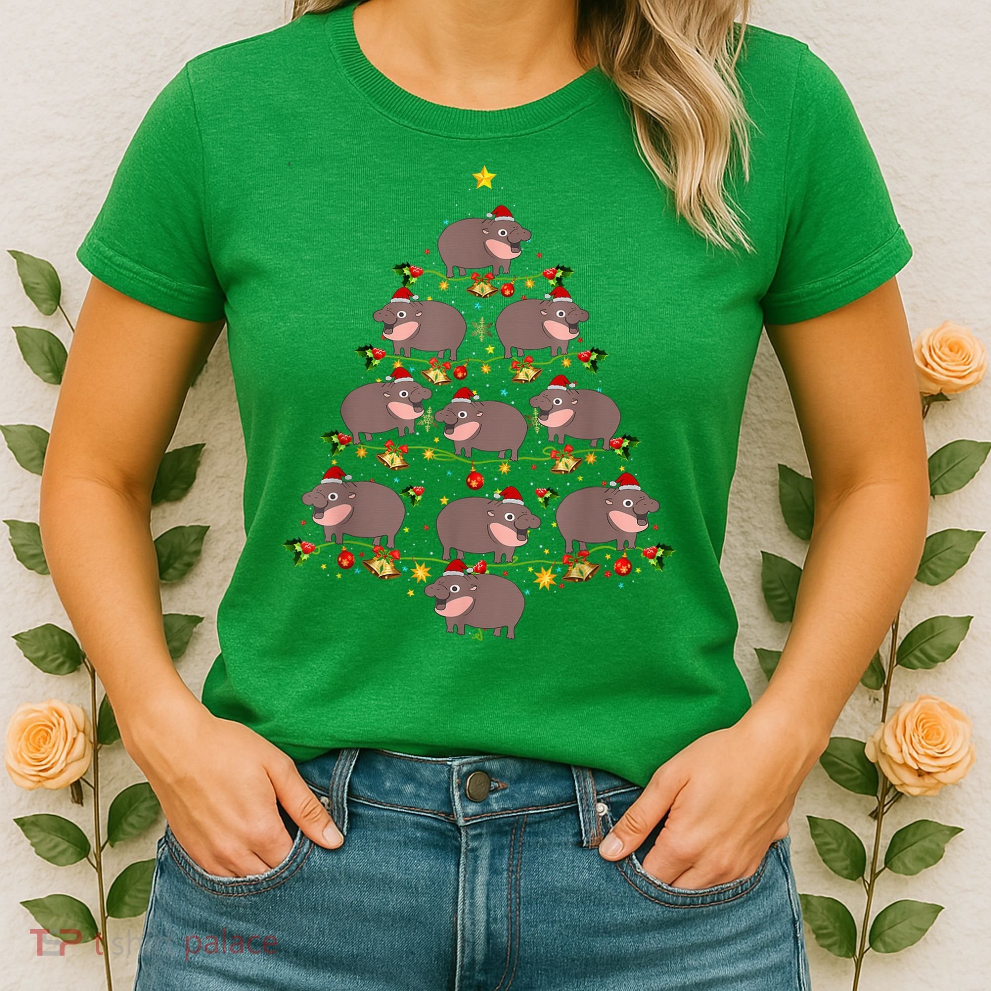 Moo Deng Christmas Tree Funny Christmas Cute Moo Deng Women's T-Shirt