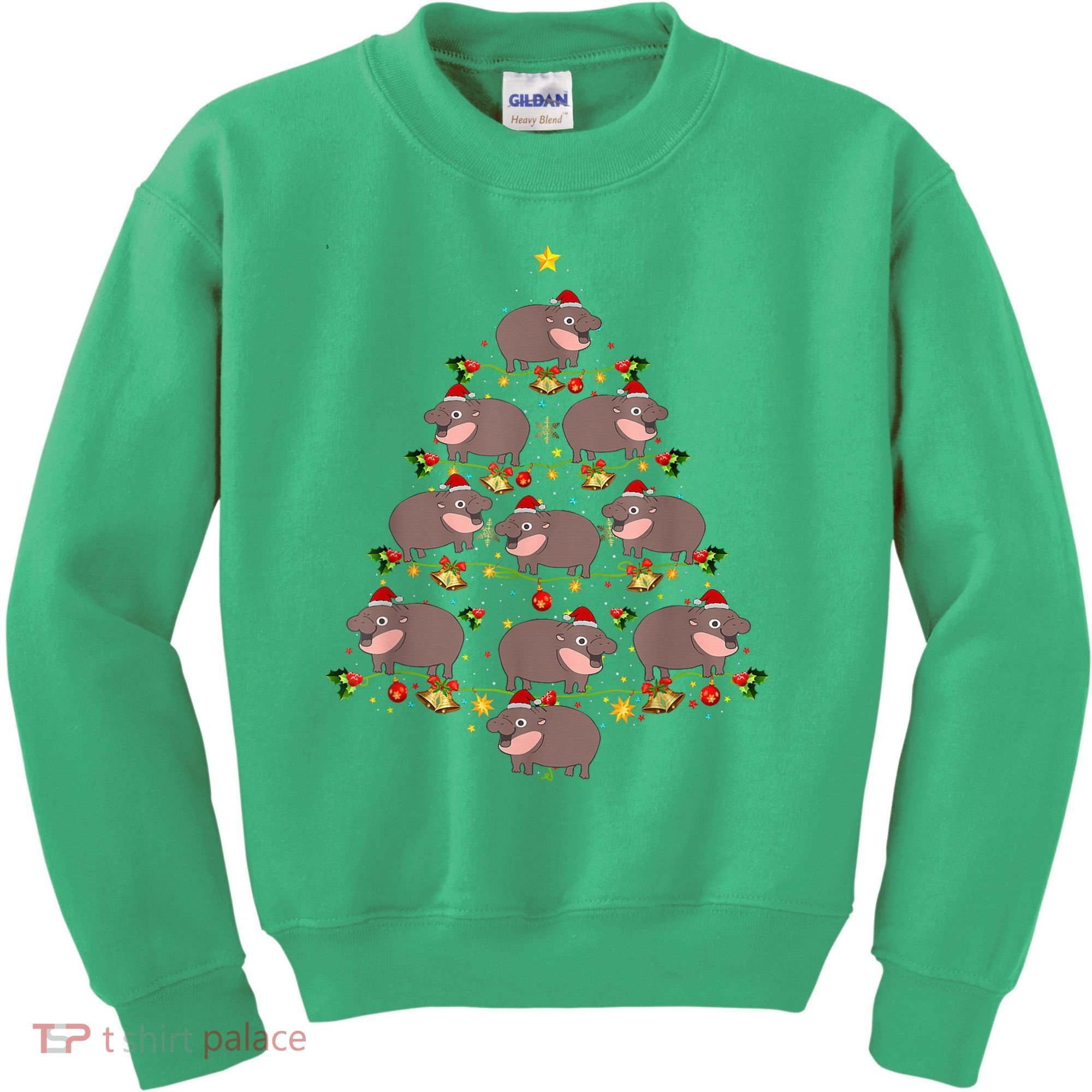 Moo Deng Christmas Tree Funny Christmas Cute Moo Deng Kids Sweatshirt