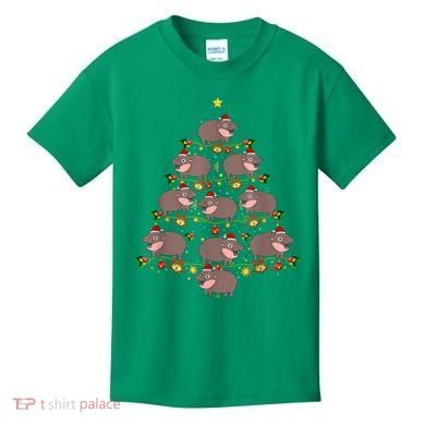 Moo Deng Christmas Tree Funny Christmas Cute Moo Deng Kids T-Shirt