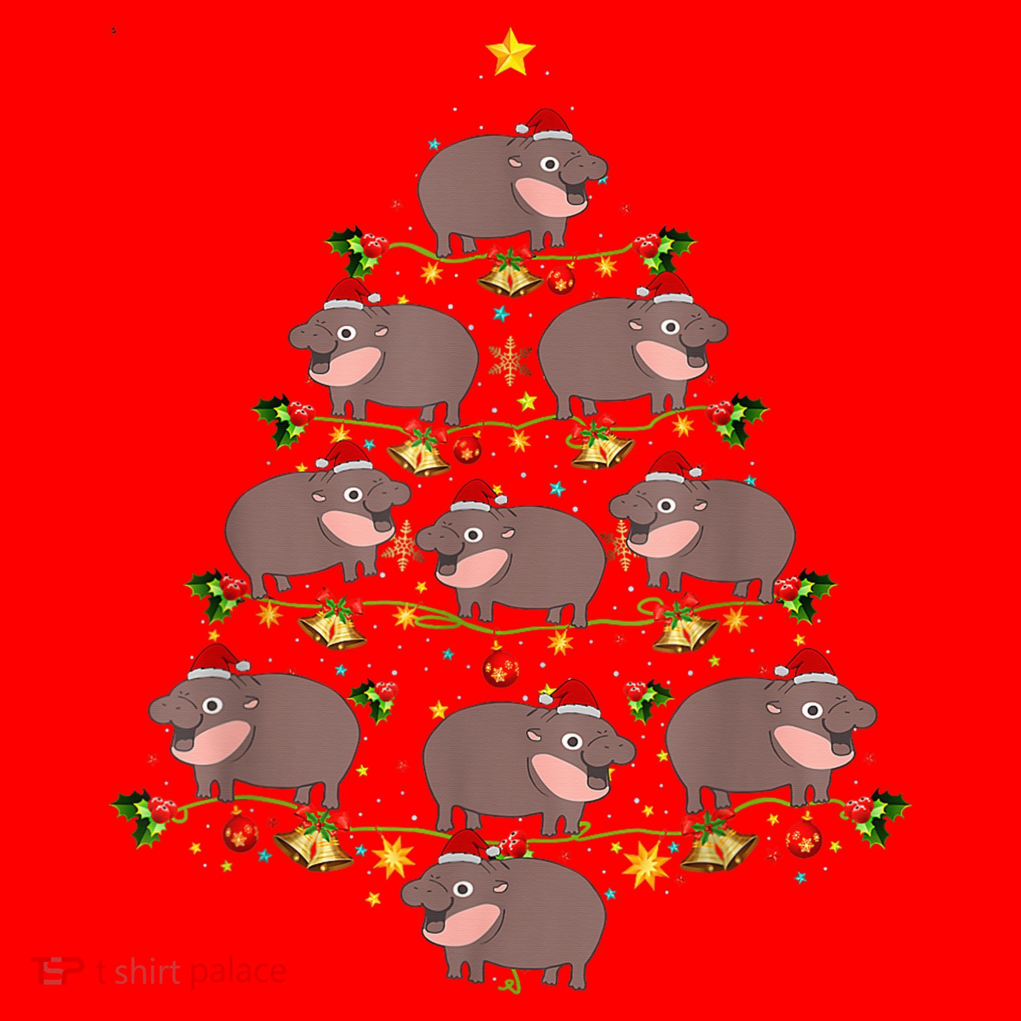 Moo Deng Christmas Tree Funny Christmas Cute Moo Deng Santa Hat
