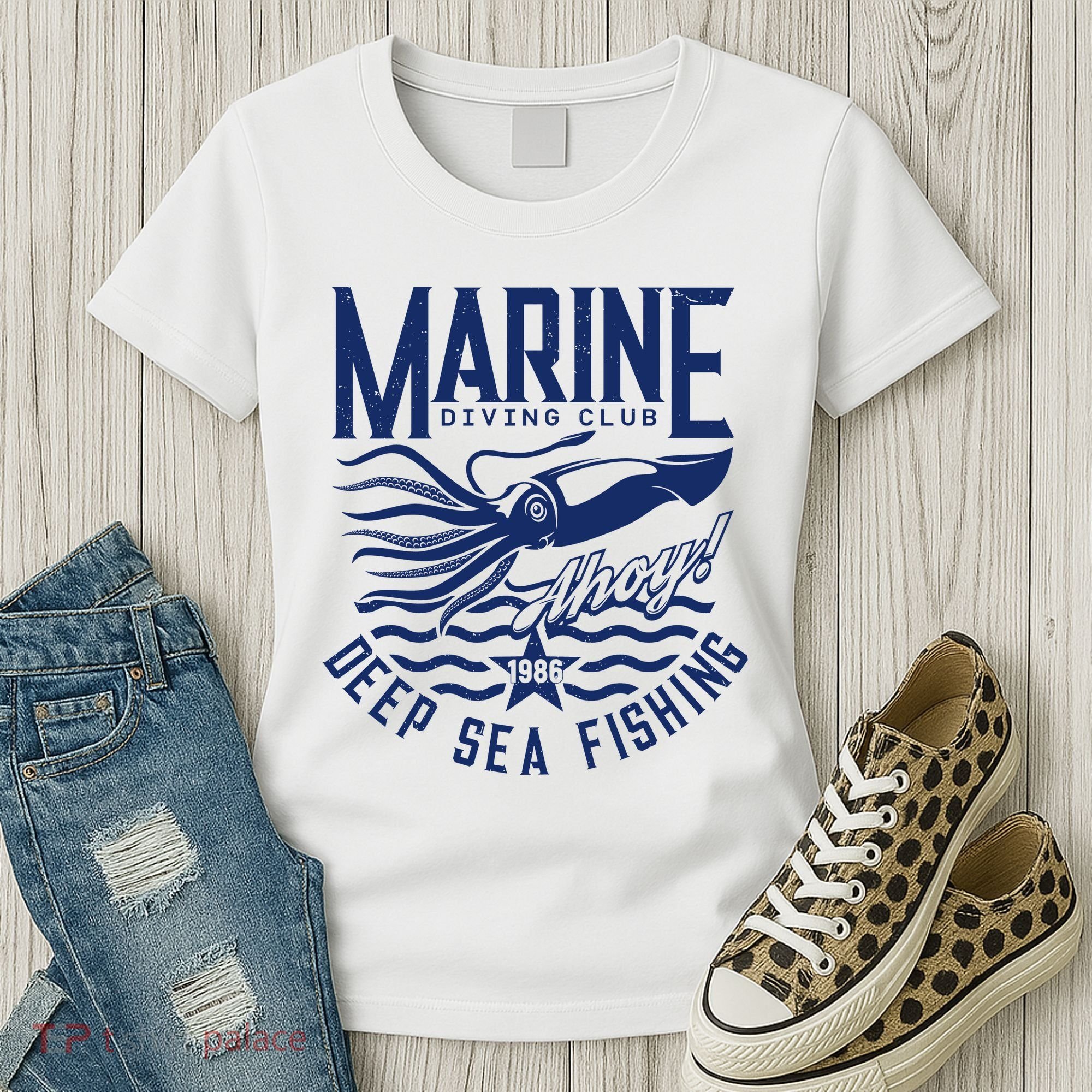 Marine Diving Club Deep Sea Fishing 1986 Women's T-Shirt