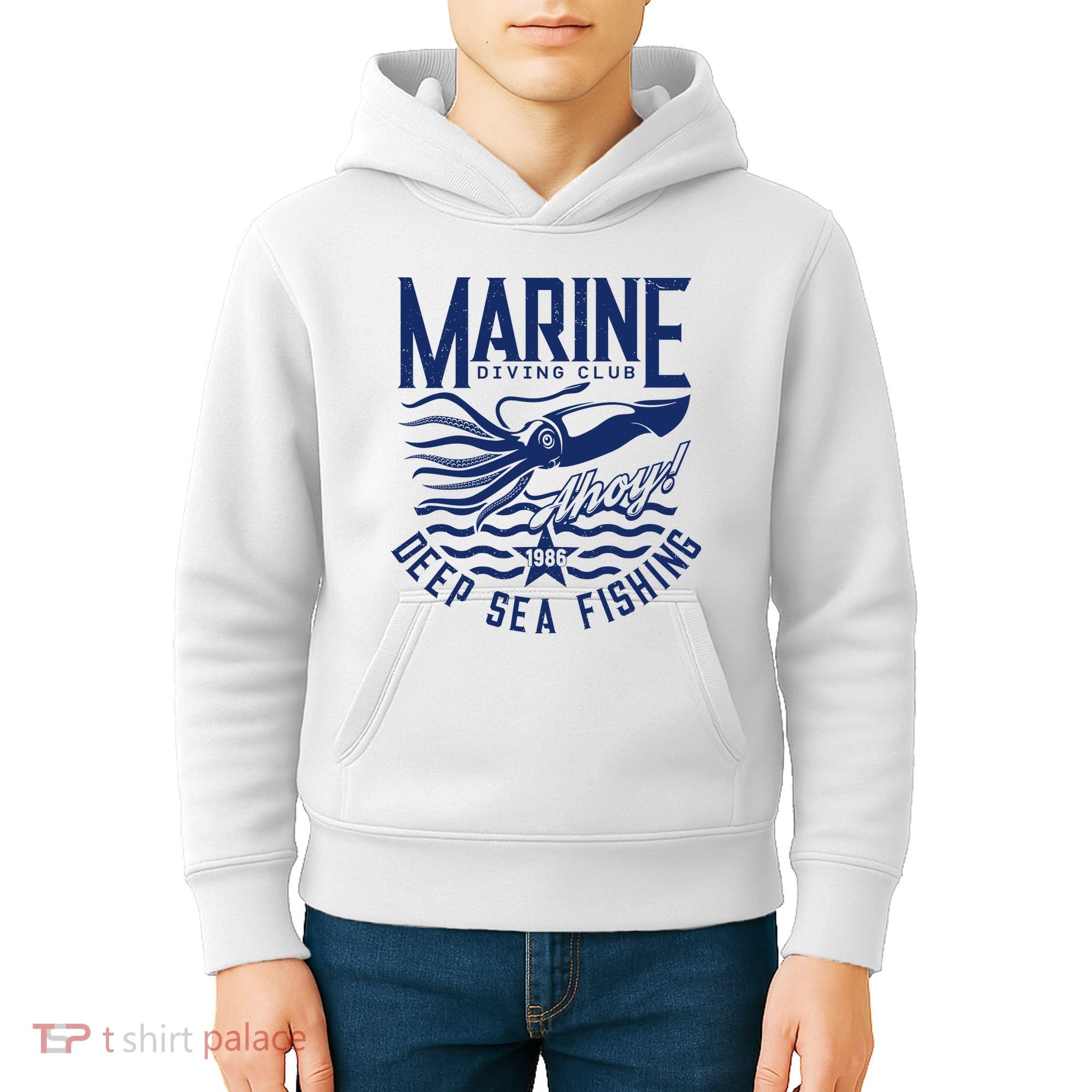 Marine Diving Club Deep Sea Fishing 1986 Kids Hoodie