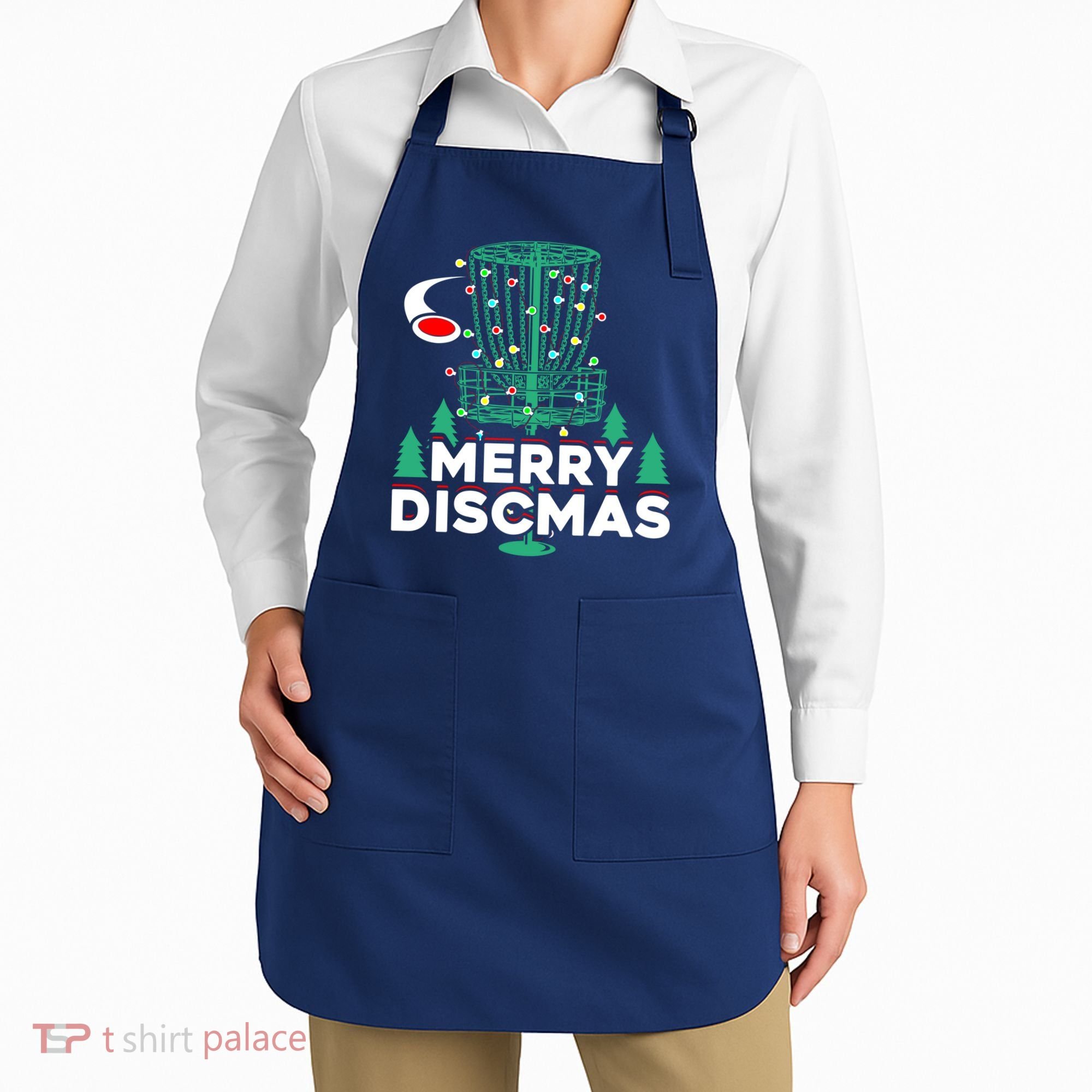 Merry Discmas Disc Golf Frisbee Christmas Xmas Funny Apron