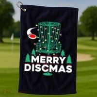 Merry Discmas Disc Golf Frisbee Christmas Xmas Funny Golf Towel thumb 1