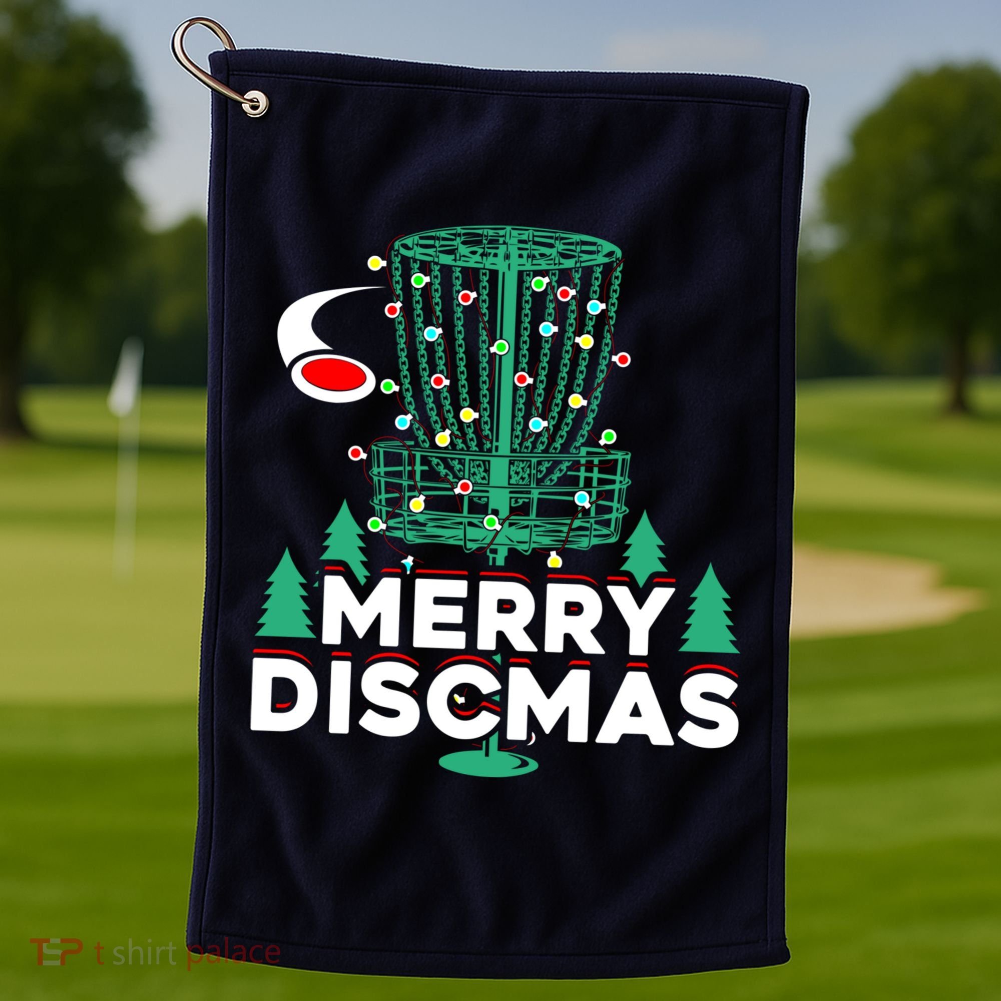 Merry Discmas Disc Golf Frisbee Christmas Xmas Funny Golf Towel