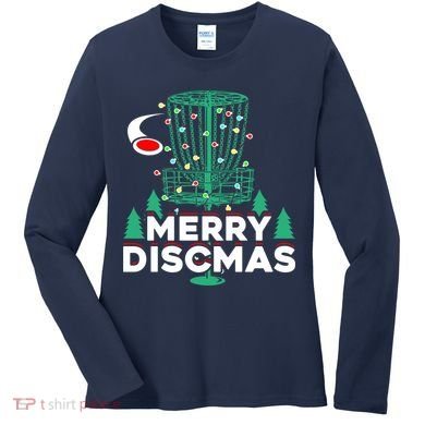 Merry Discmas Disc Golf Frisbee Christmas Xmas Funny Women's Long Sleeve Shirt