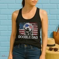 Mens Doodle Dad Goldendoodle Dog American Flag 4th Of July Women's Tank Top thumb 2