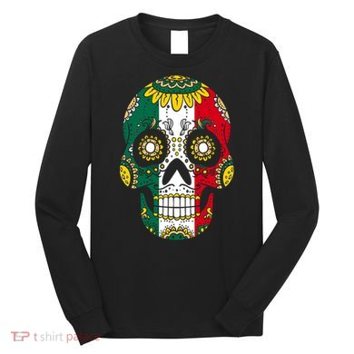 Mexican Dia De Los Muertos Day Costume Sugar Skull Flowers Long Sleeve Shirt