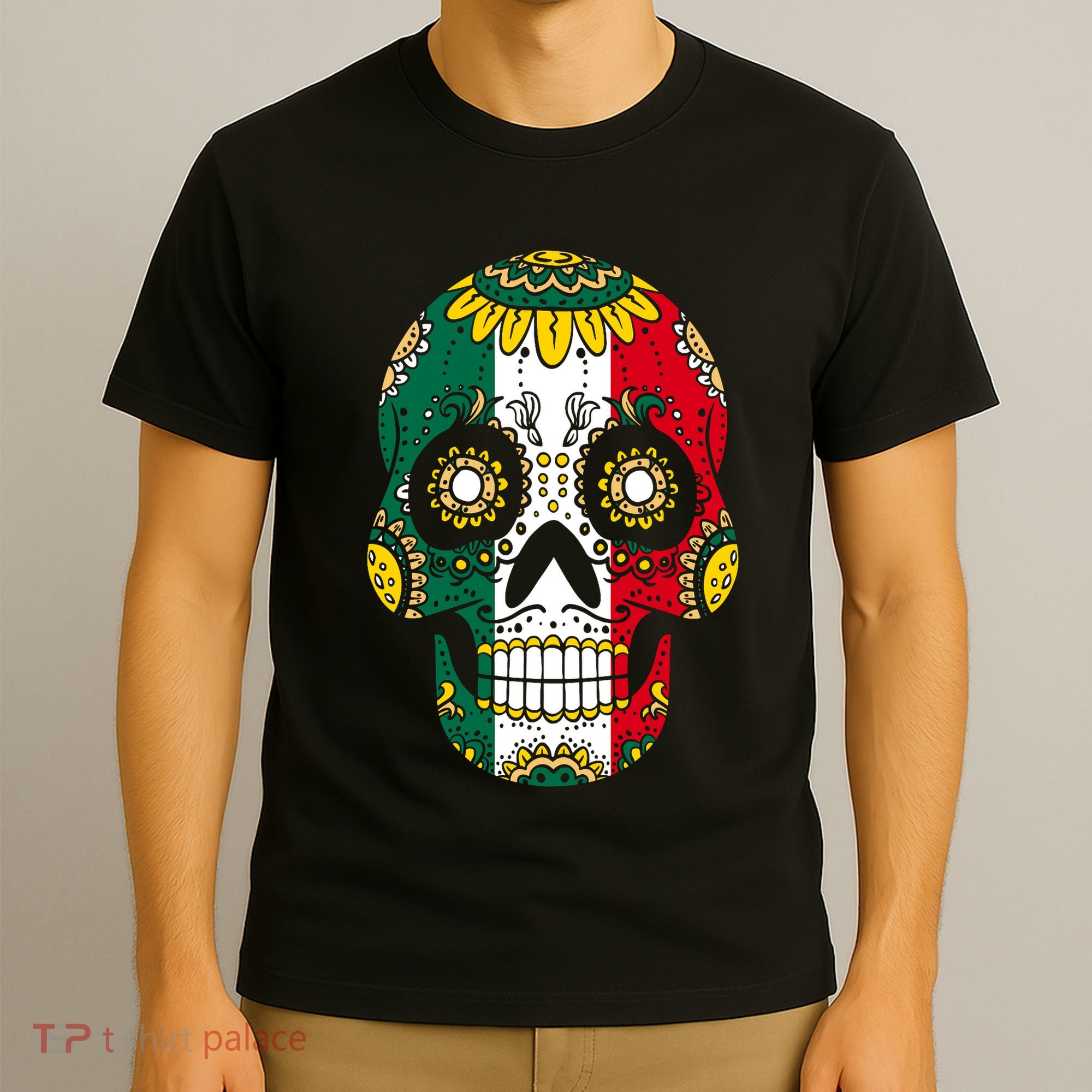 Mexican Dia De Los Muertos Day Costume Sugar Skull Flowers T-Shirt