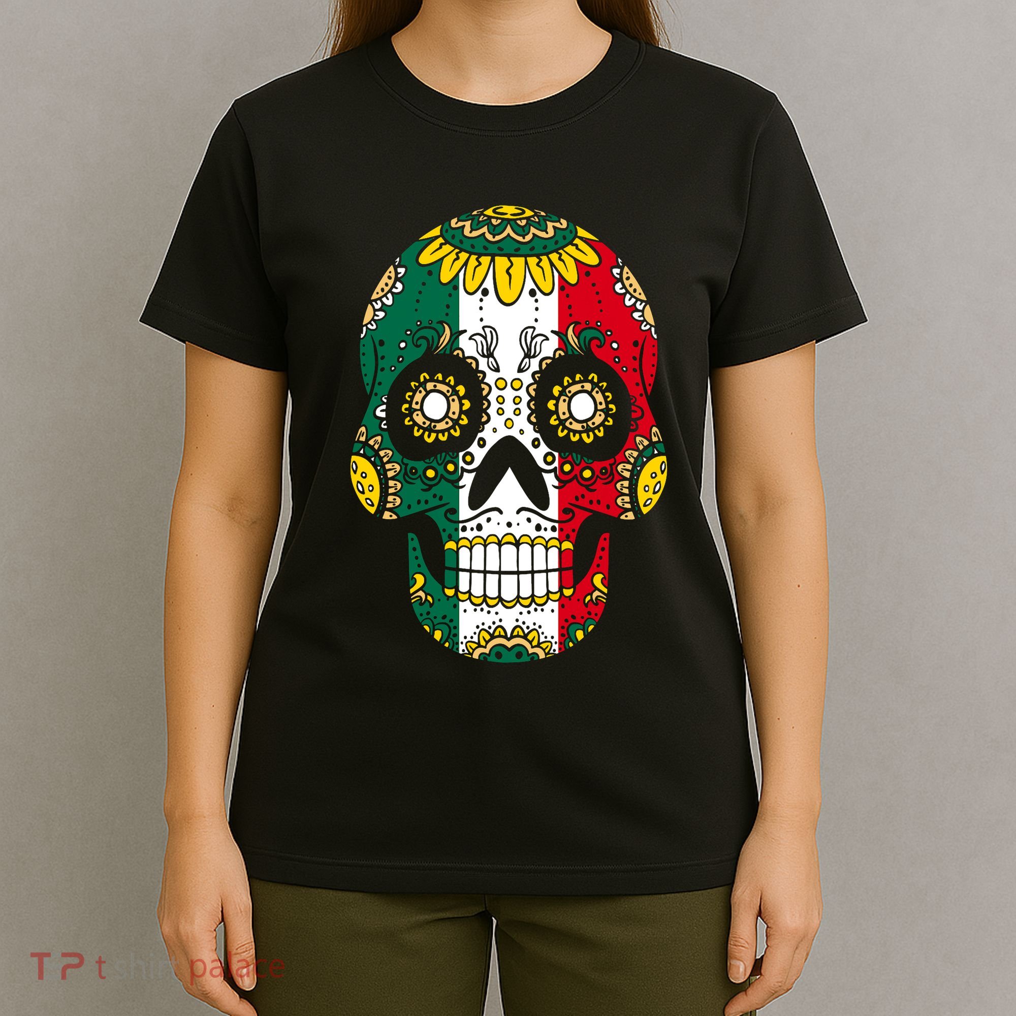 Mexican Dia De Los Muertos Day Costume Sugar Skull Flowers T-Shirt