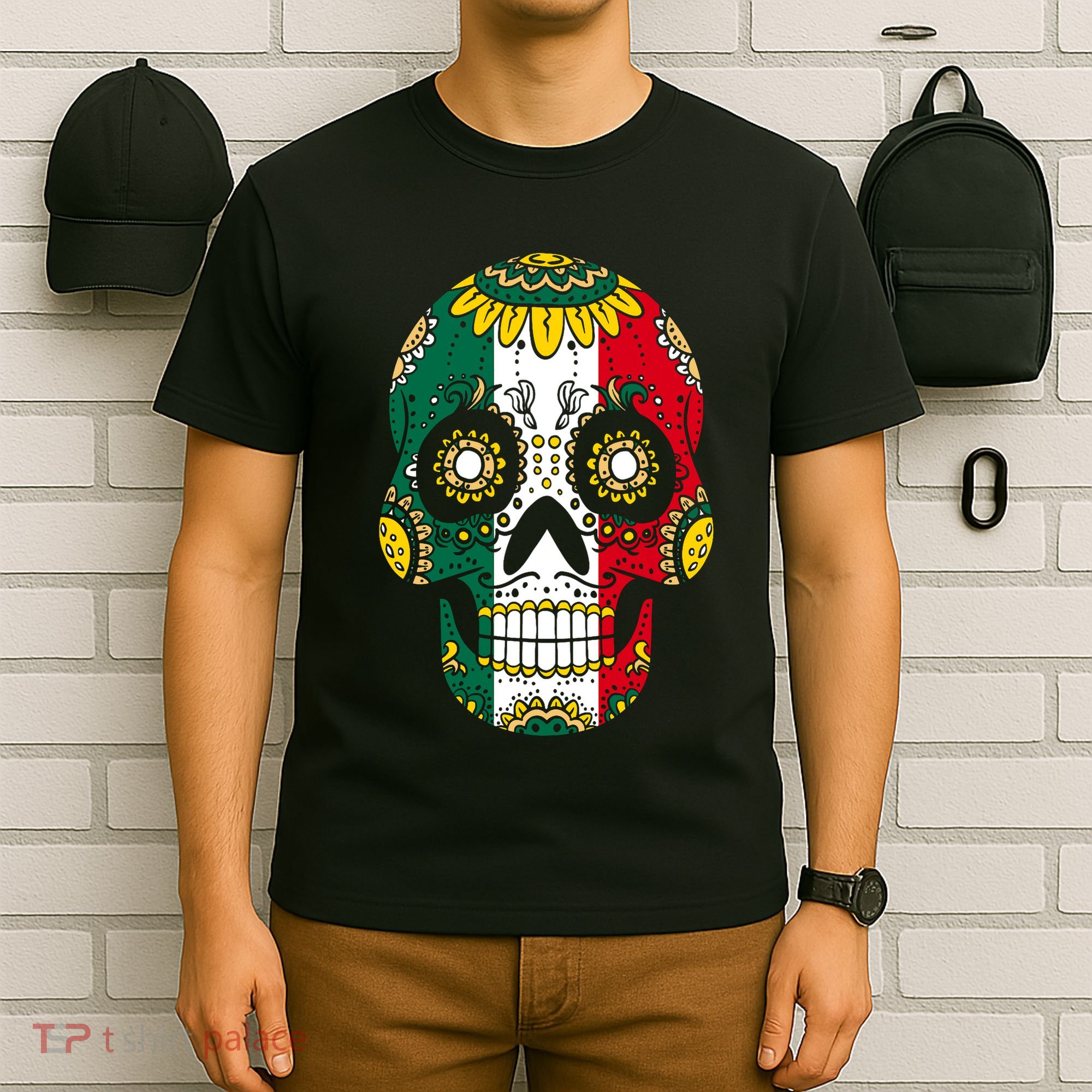 Mexican Dia De Los Muertos Day Costume Sugar Skull Flowers T-Shirt