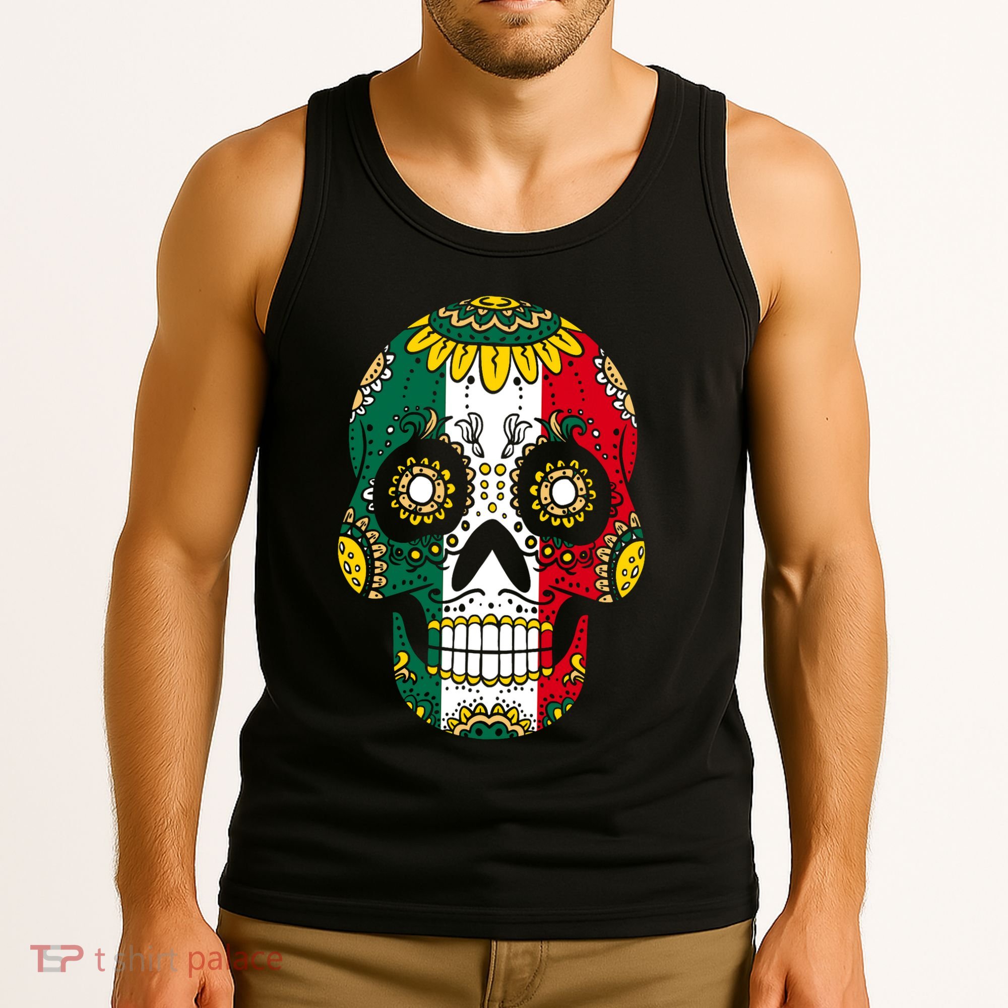 Mexican Dia De Los Muertos Day Costume Sugar Skull Flowers Tank Top