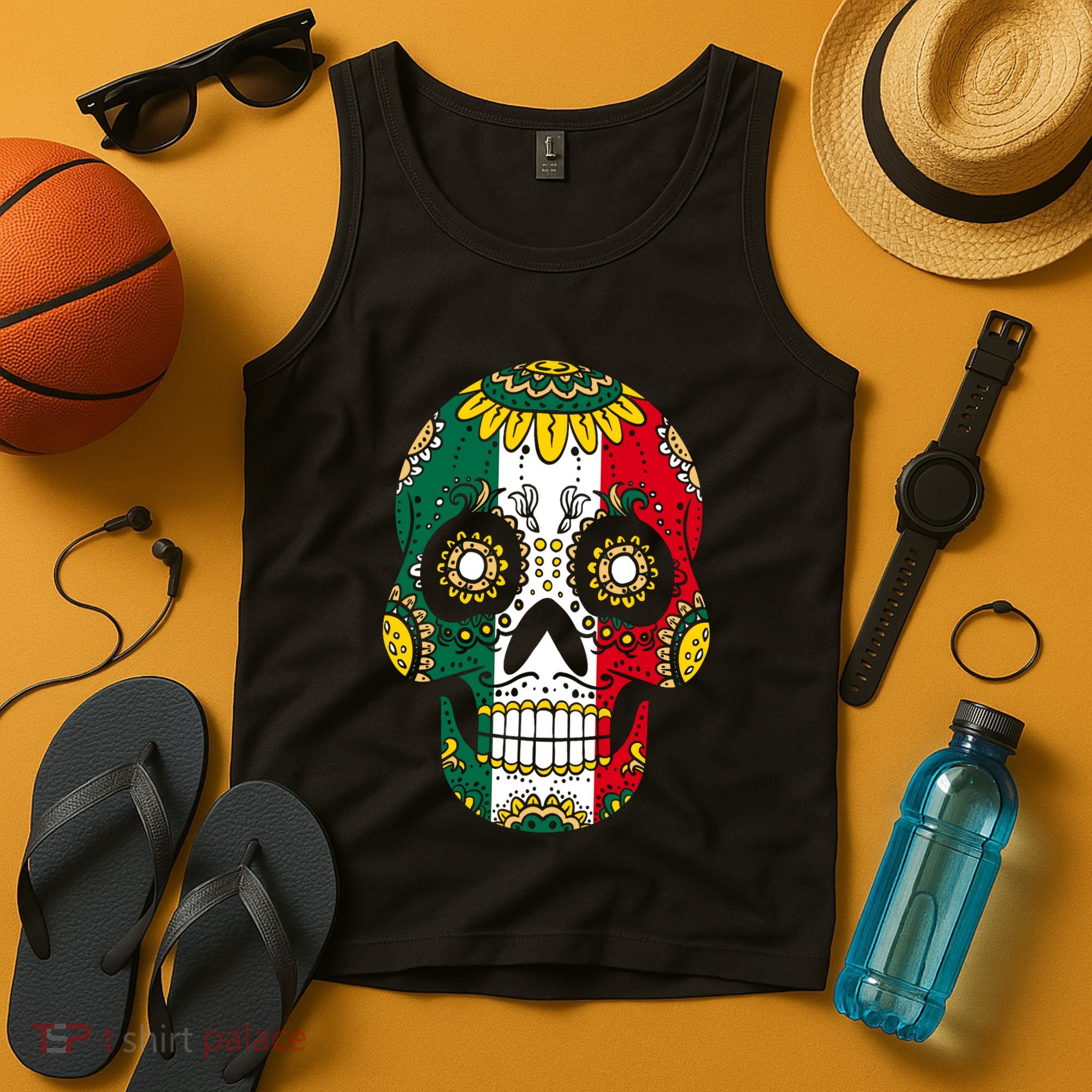 Mexican Dia De Los Muertos Day Costume Sugar Skull Flowers Tank Top