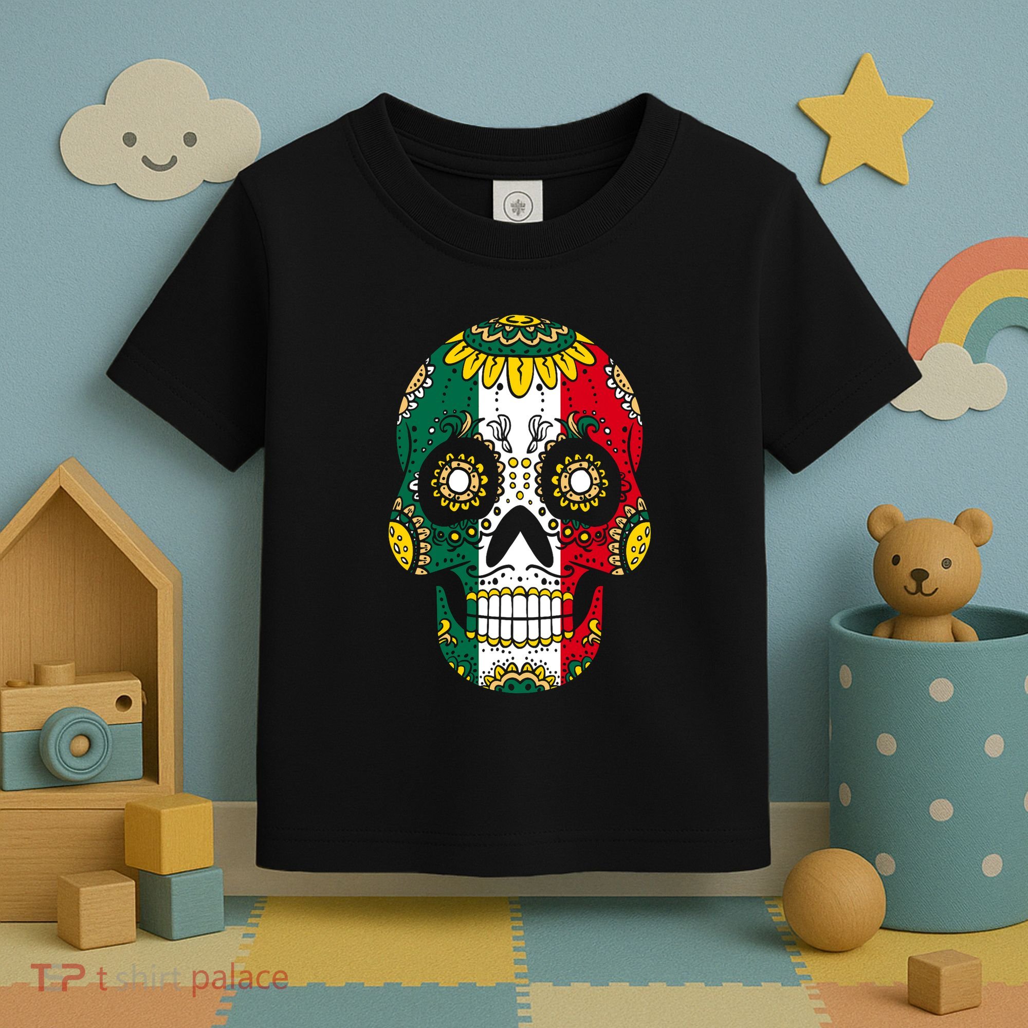 Mexican Dia De Los Muertos Day Costume Sugar Skull Flowers Toddler T-Shirt