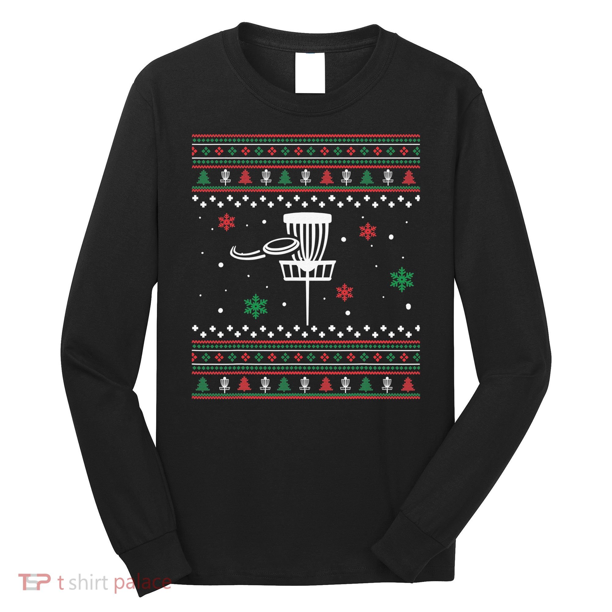 Merry Discmas Disc Golf Ugly Christmas Sweater Party Long Sleeve Shirt