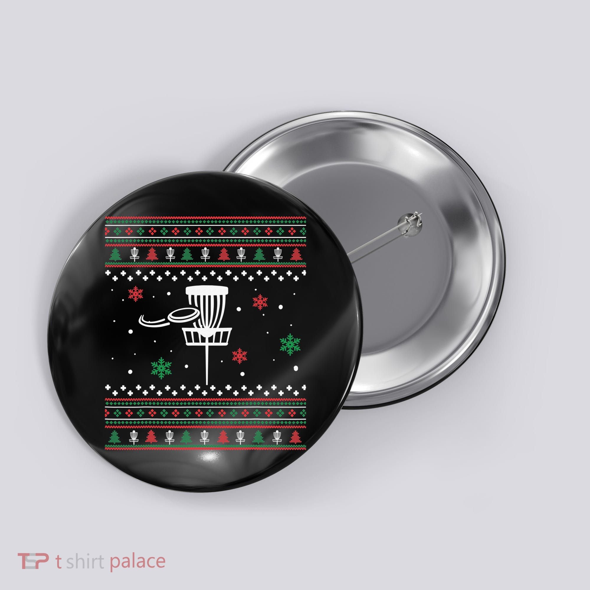 Merry Discmas Disc Golf Ugly Christmas Sweater Party Button