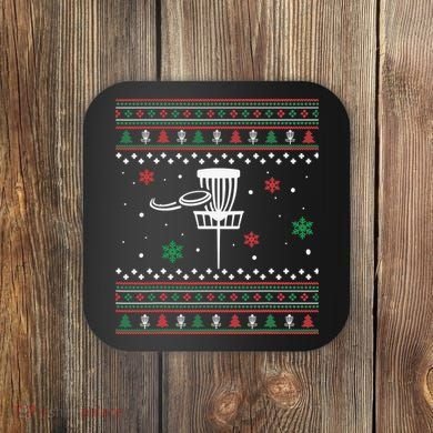 Merry Discmas Disc Golf Ugly Christmas Sweater Party Coaster