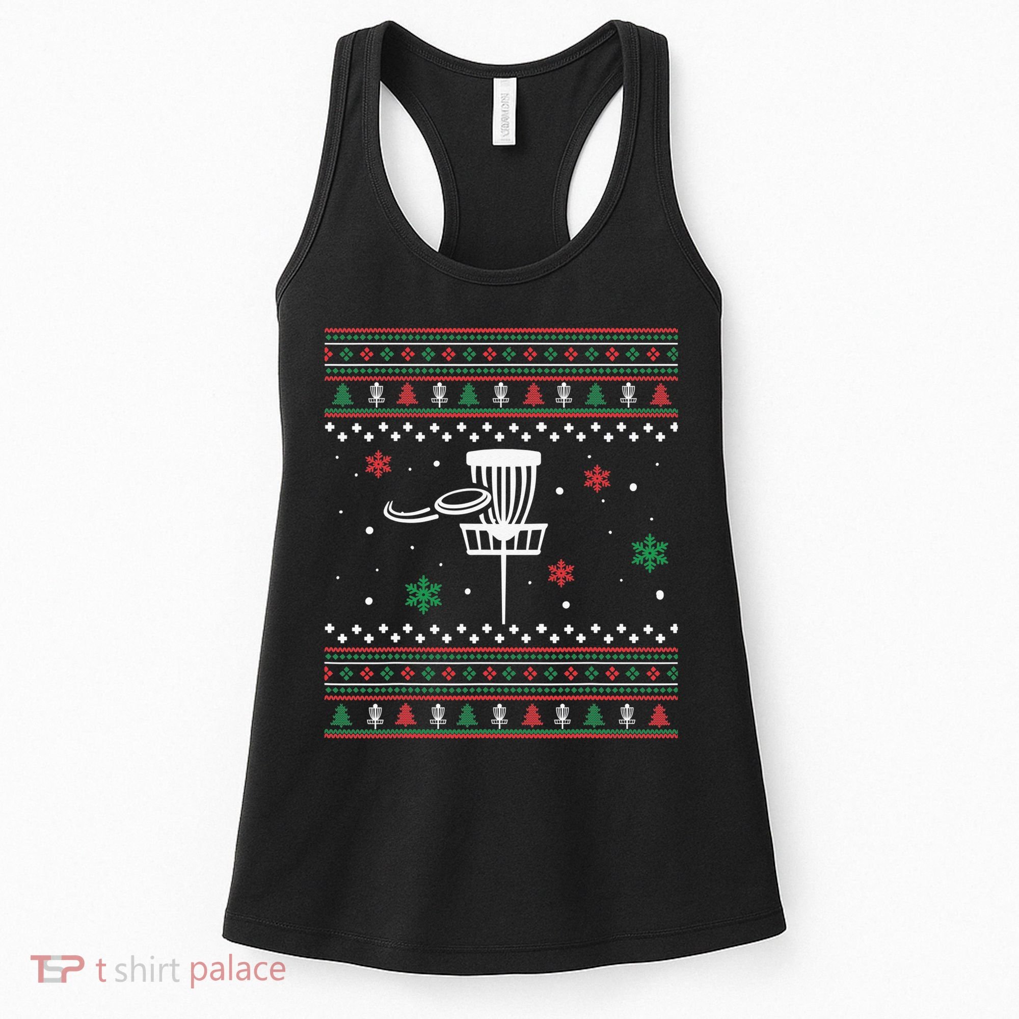 Merry Discmas Disc Golf Ugly Christmas Sweater Party Women's Tank Top