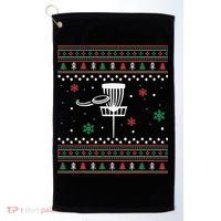 Merry Discmas Disc Golf Ugly Christmas Sweater Party Golf Towel thumb 0
