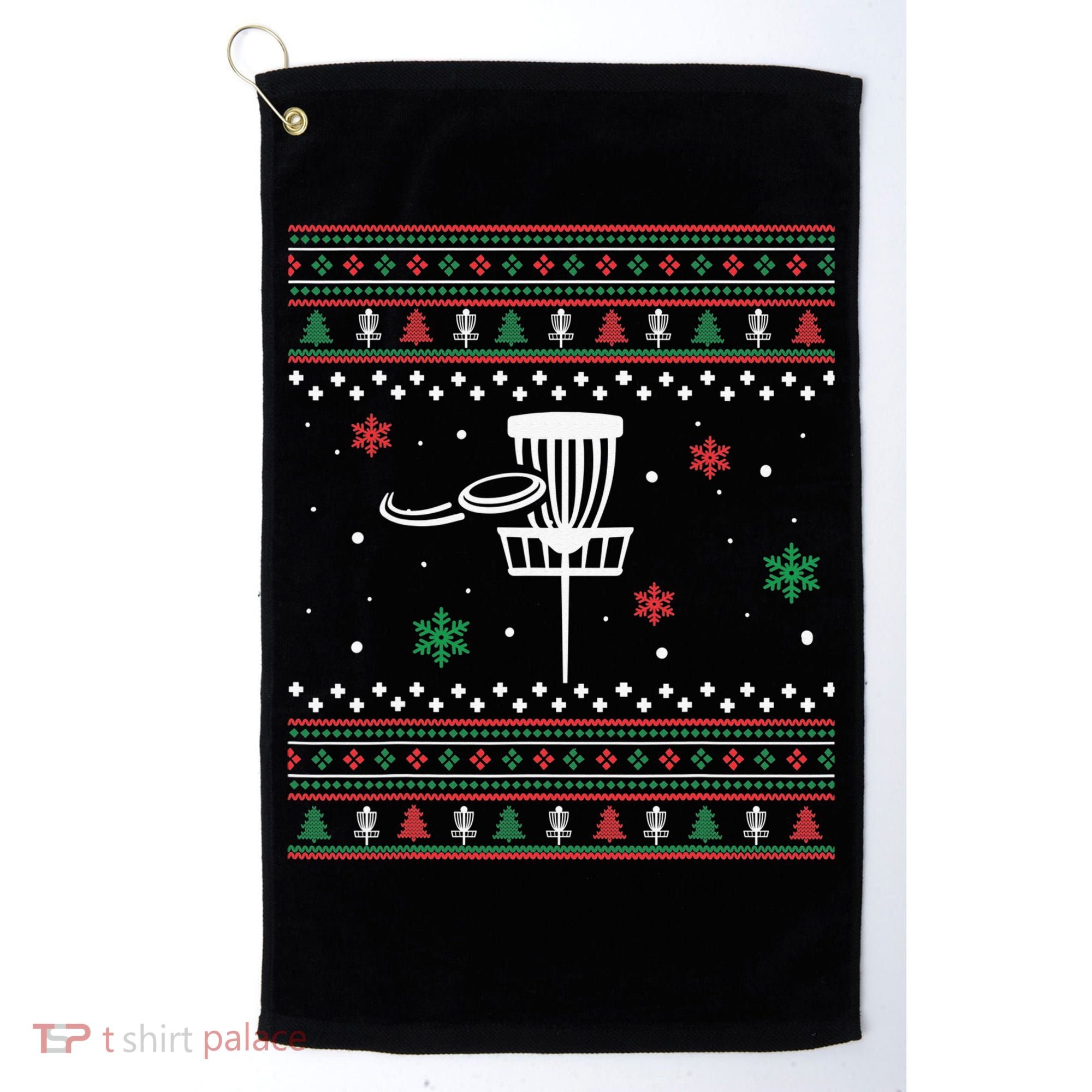 Merry Discmas Disc Golf Ugly Christmas Sweater Party Golf Towel