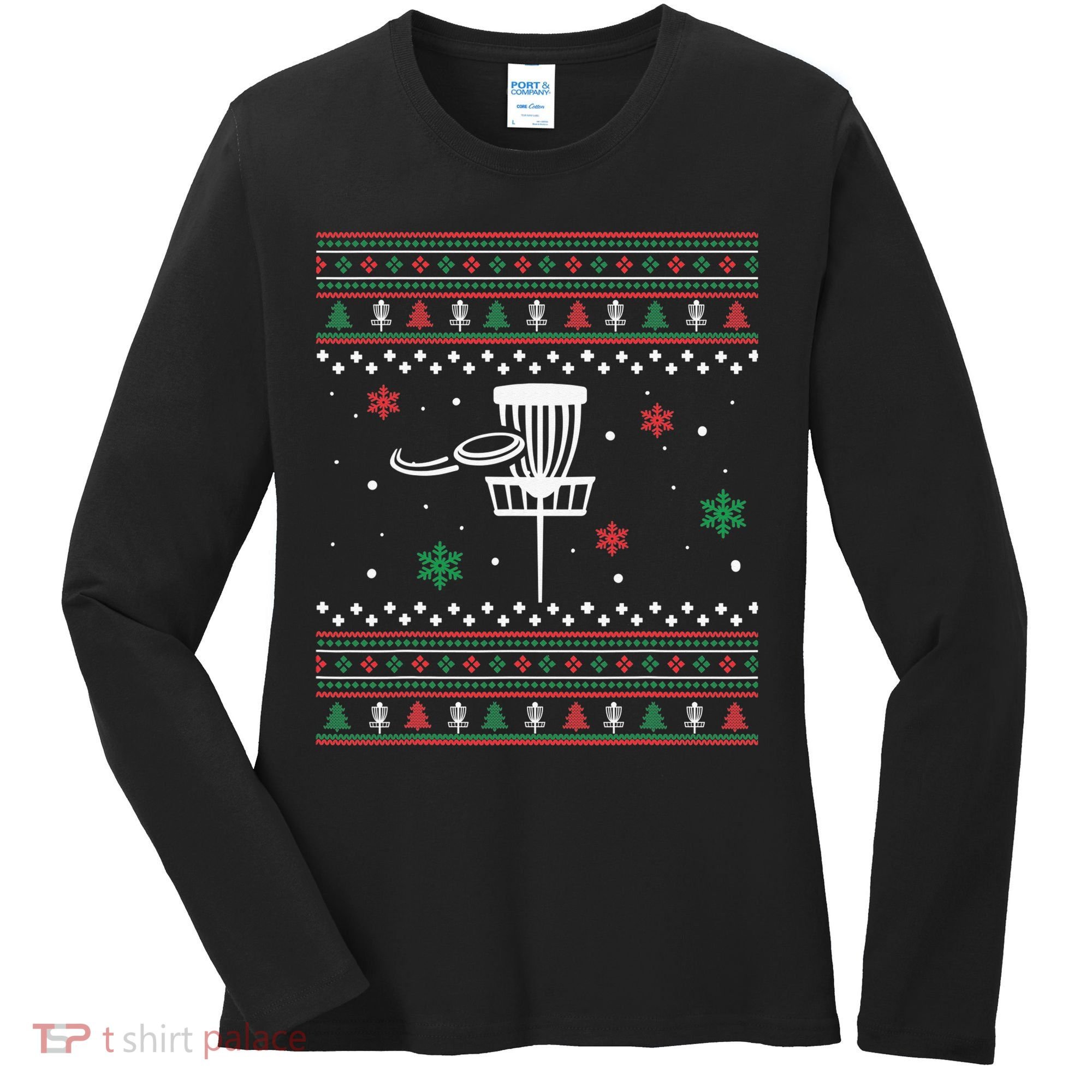 Merry Discmas Disc Golf Ugly Christmas Sweater Party Women's Long Sleeve Shirt