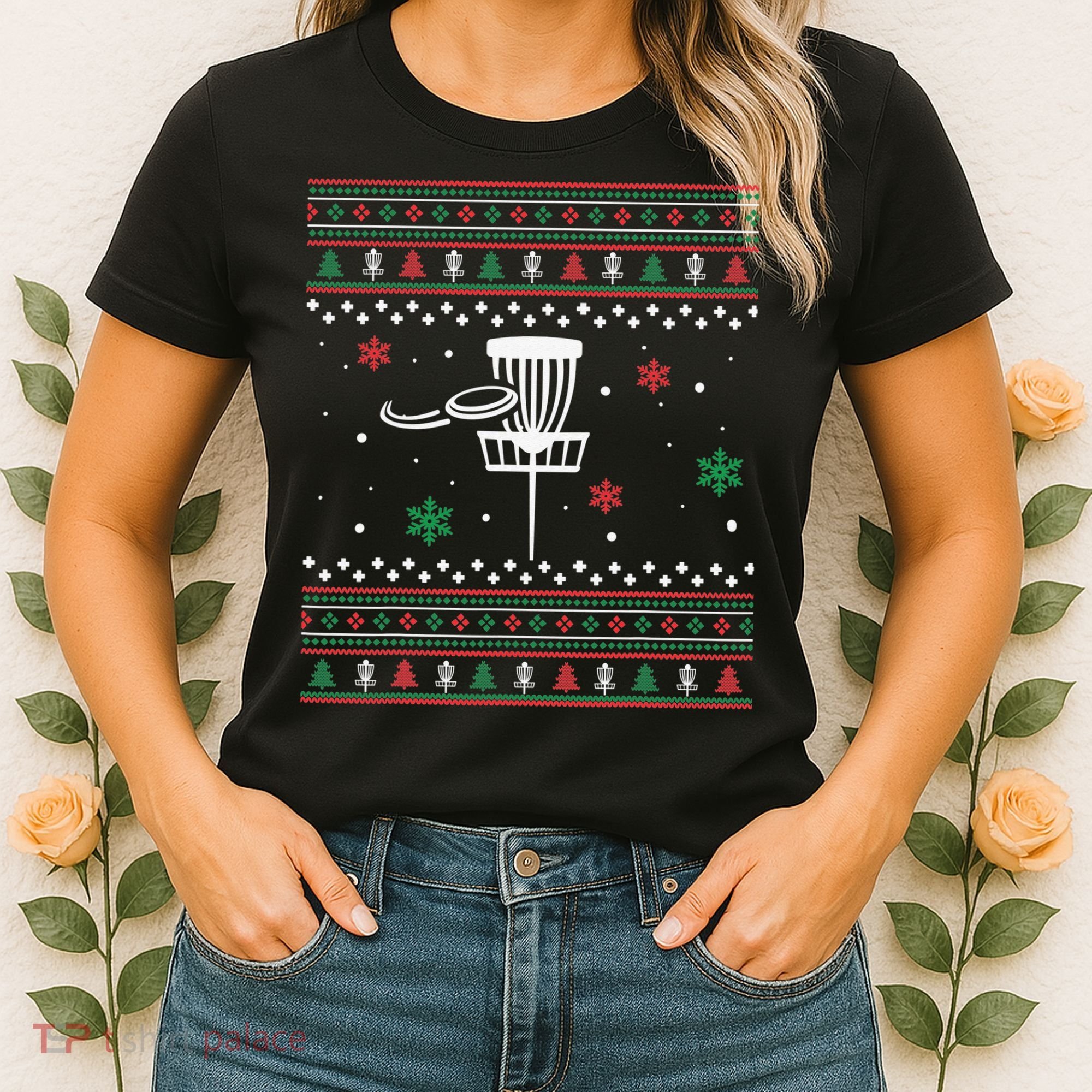 Merry Discmas Disc Golf Ugly Christmas Sweater Party Women's T-Shirt