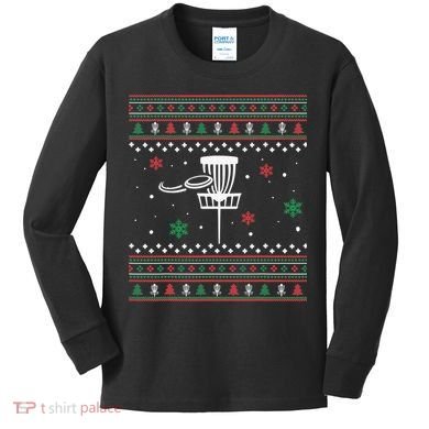Merry Discmas Disc Golf Ugly Christmas Sweater Party Kids Long Sleeve Shirt