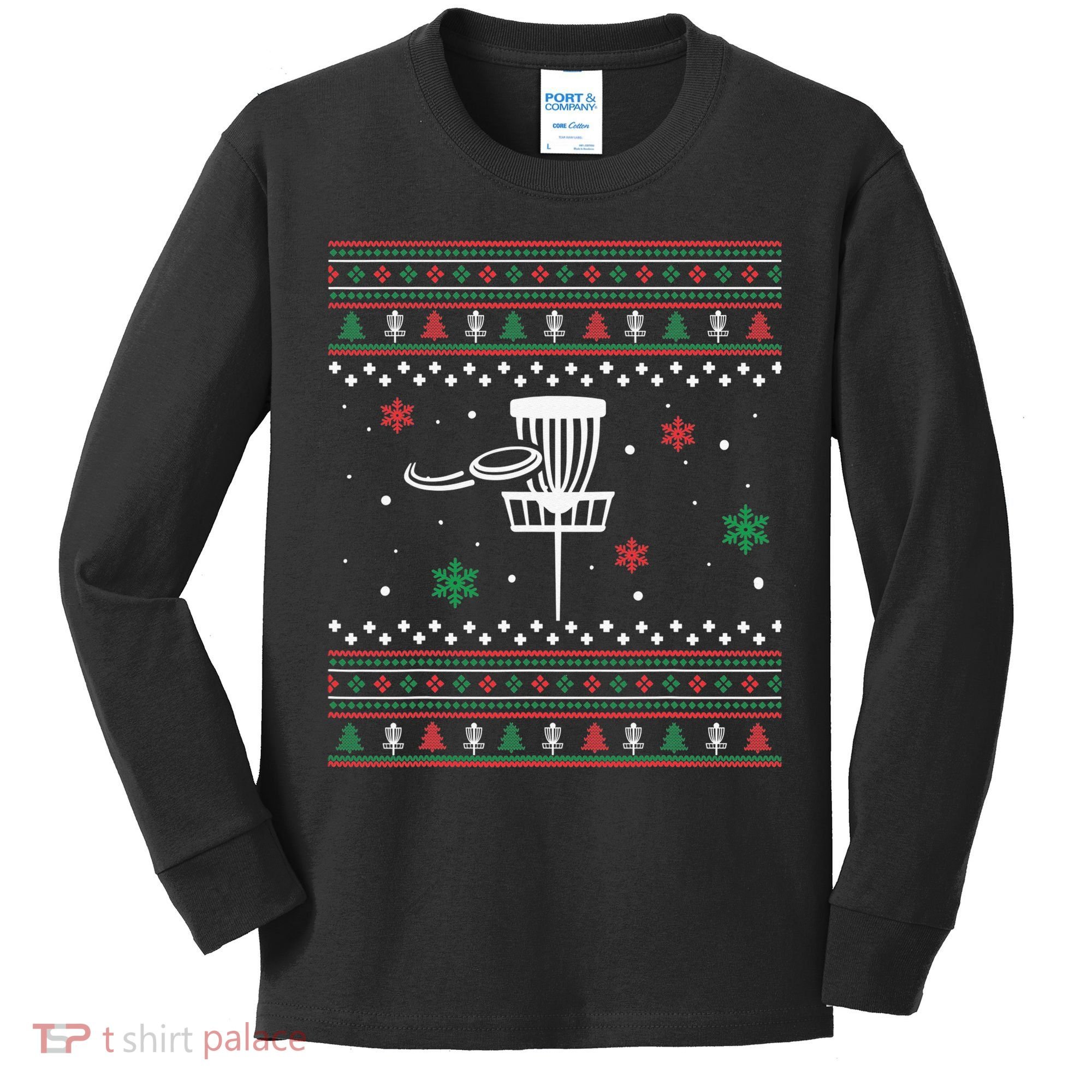 Merry Discmas Disc Golf Ugly Christmas Sweater Party Kids Long Sleeve Shirt