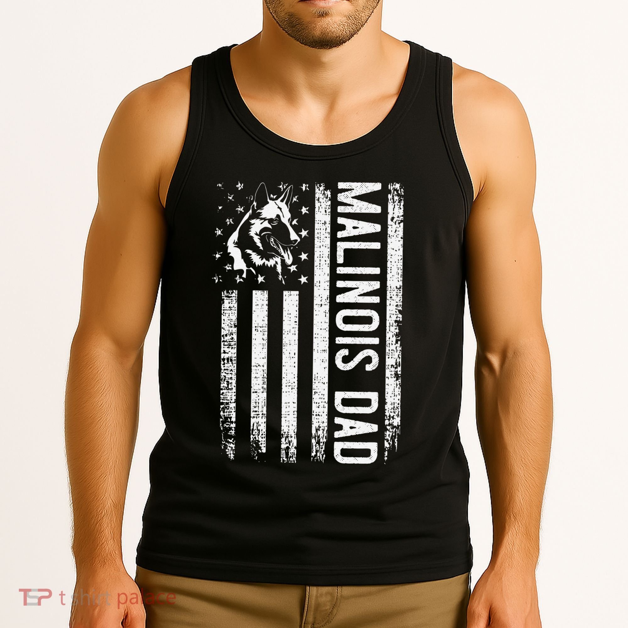 Malinois Dad Dog Dad K9 American Flag Dog Lover Tank Top