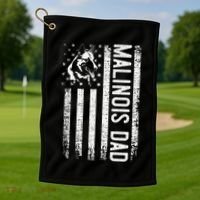 Malinois Dad Dog Dad K9 American Flag Dog Lover Golf Towel thumb 1