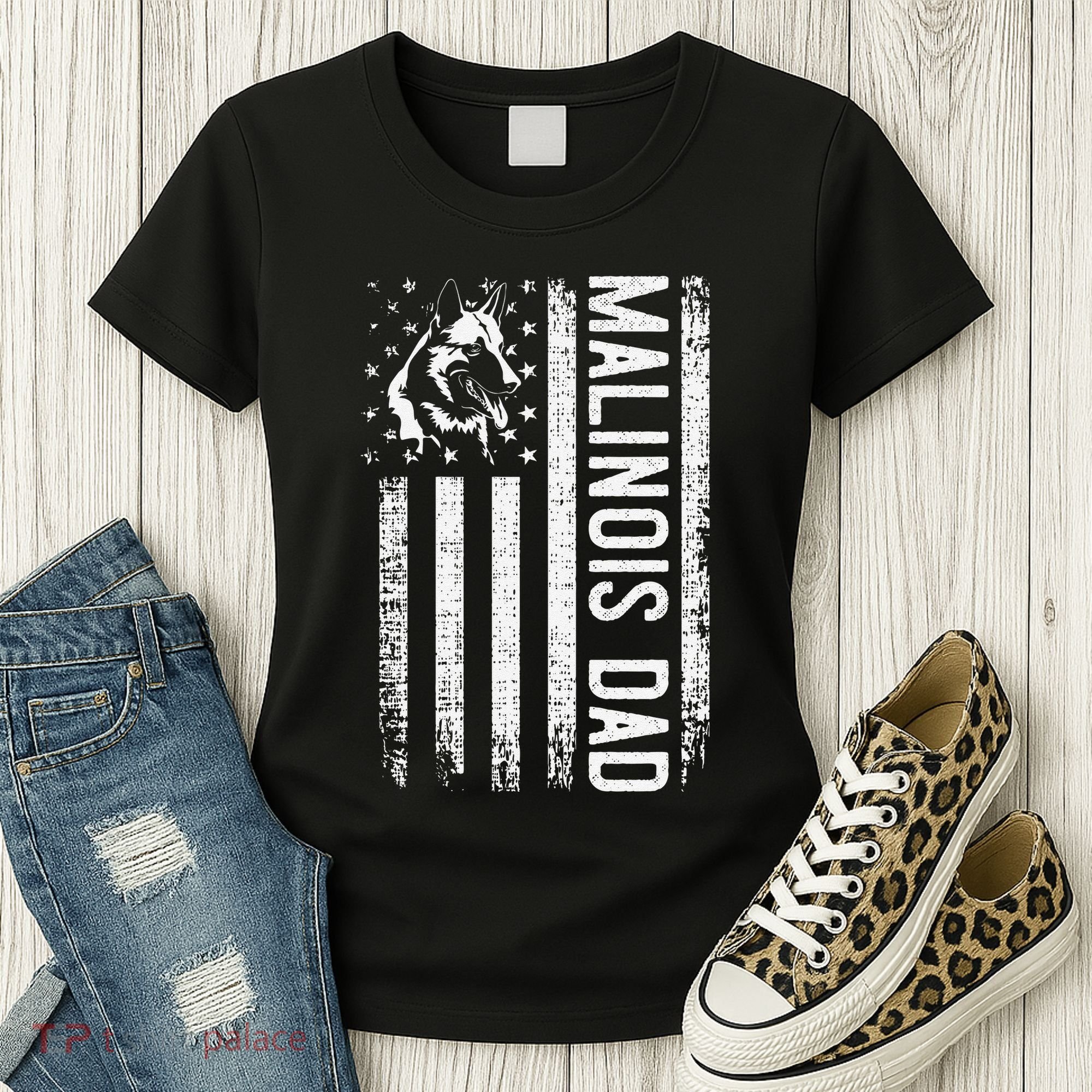 Malinois Dad Dog Dad K9 American Flag Dog Lover Women's T-Shirt