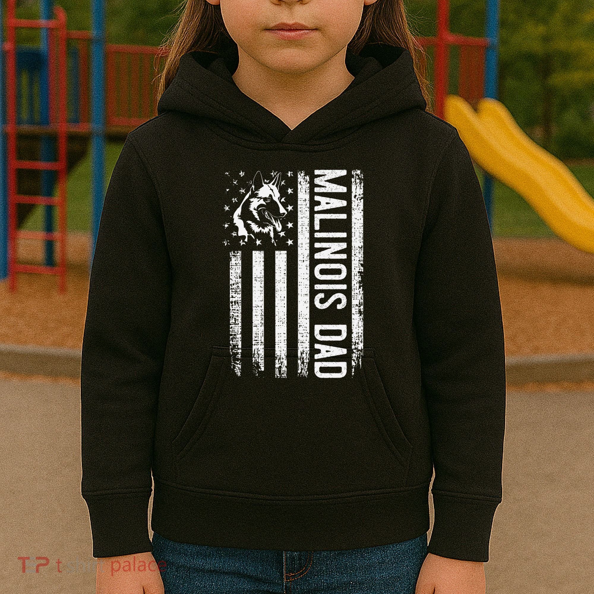 Malinois Dad Dog Dad K9 American Flag Dog Lover Kids Hoodie
