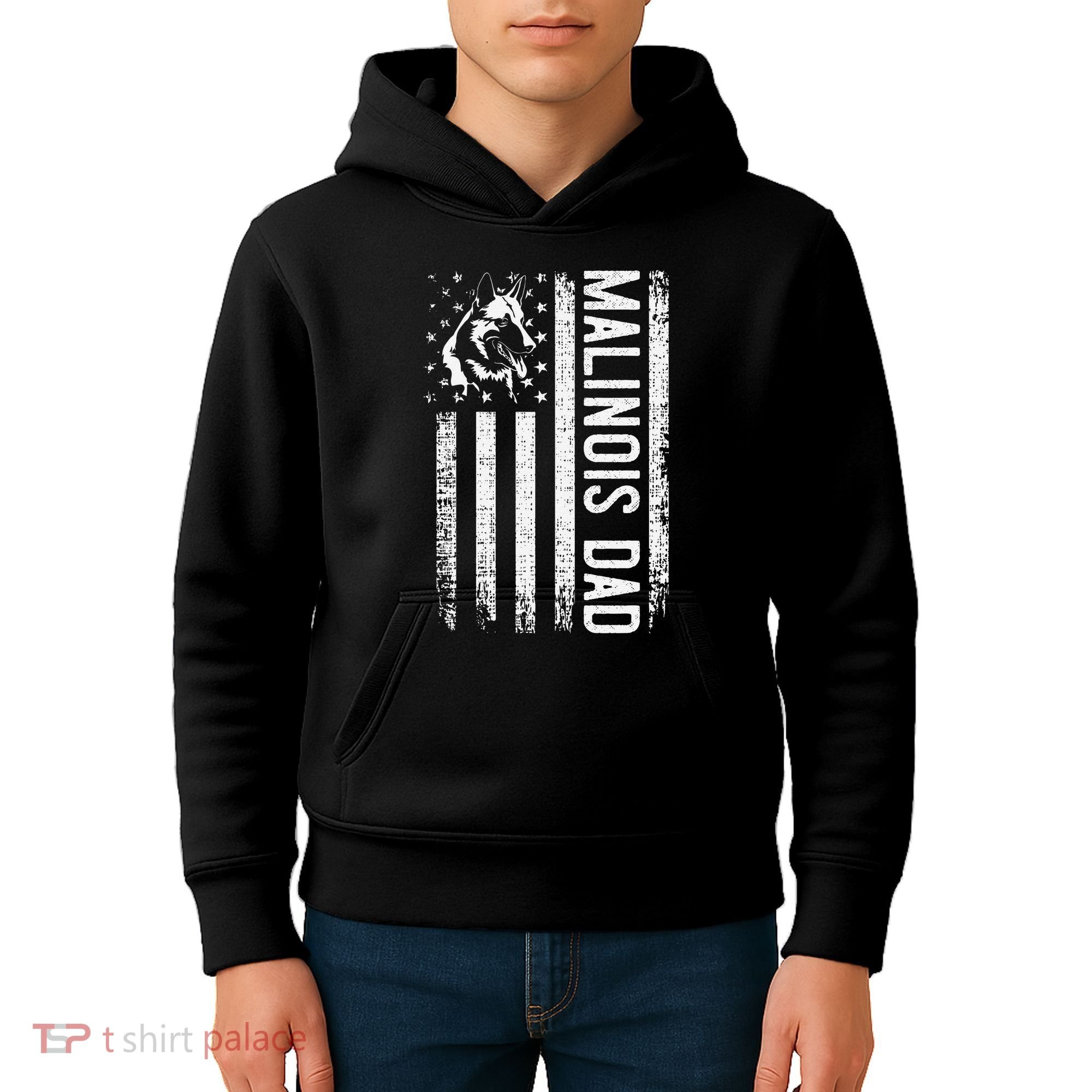 Malinois Dad Dog Dad K9 American Flag Dog Lover Kids Hoodie