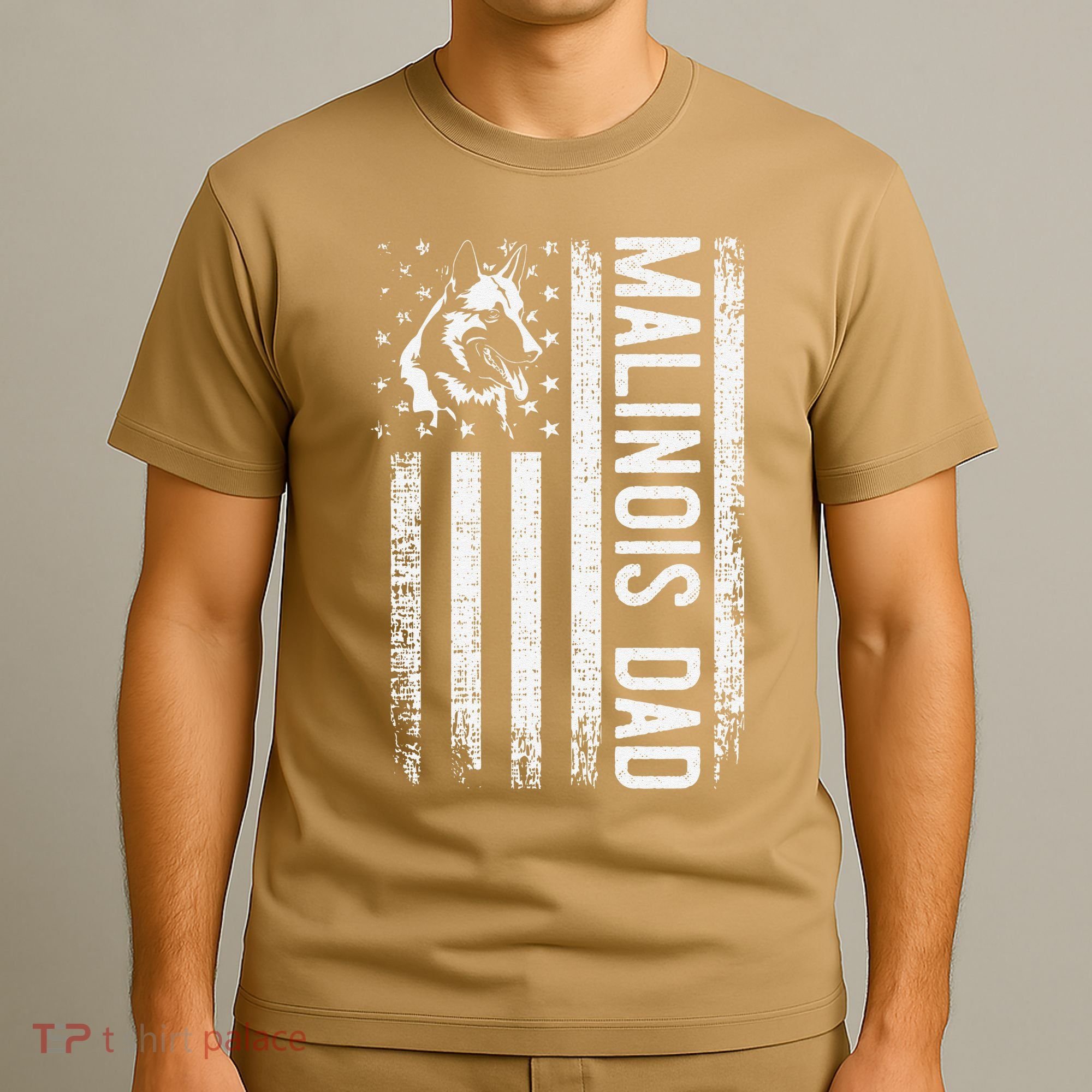 Malinois Dad Dog Dad K9 American Flag Dog Lover T-Shirt