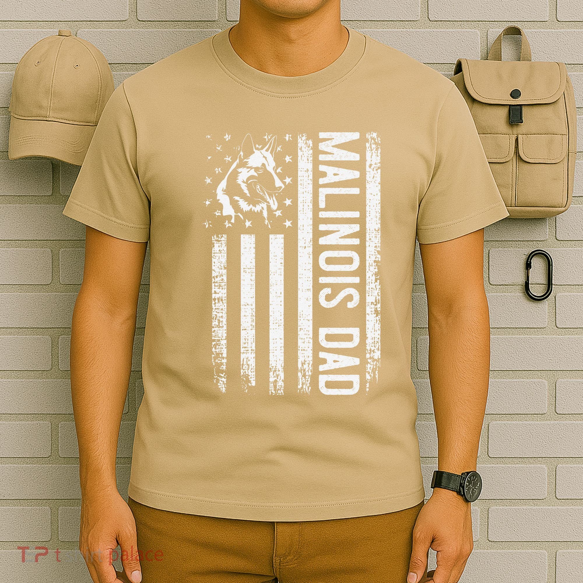 Malinois Dad Dog Dad K9 American Flag Dog Lover T-Shirt