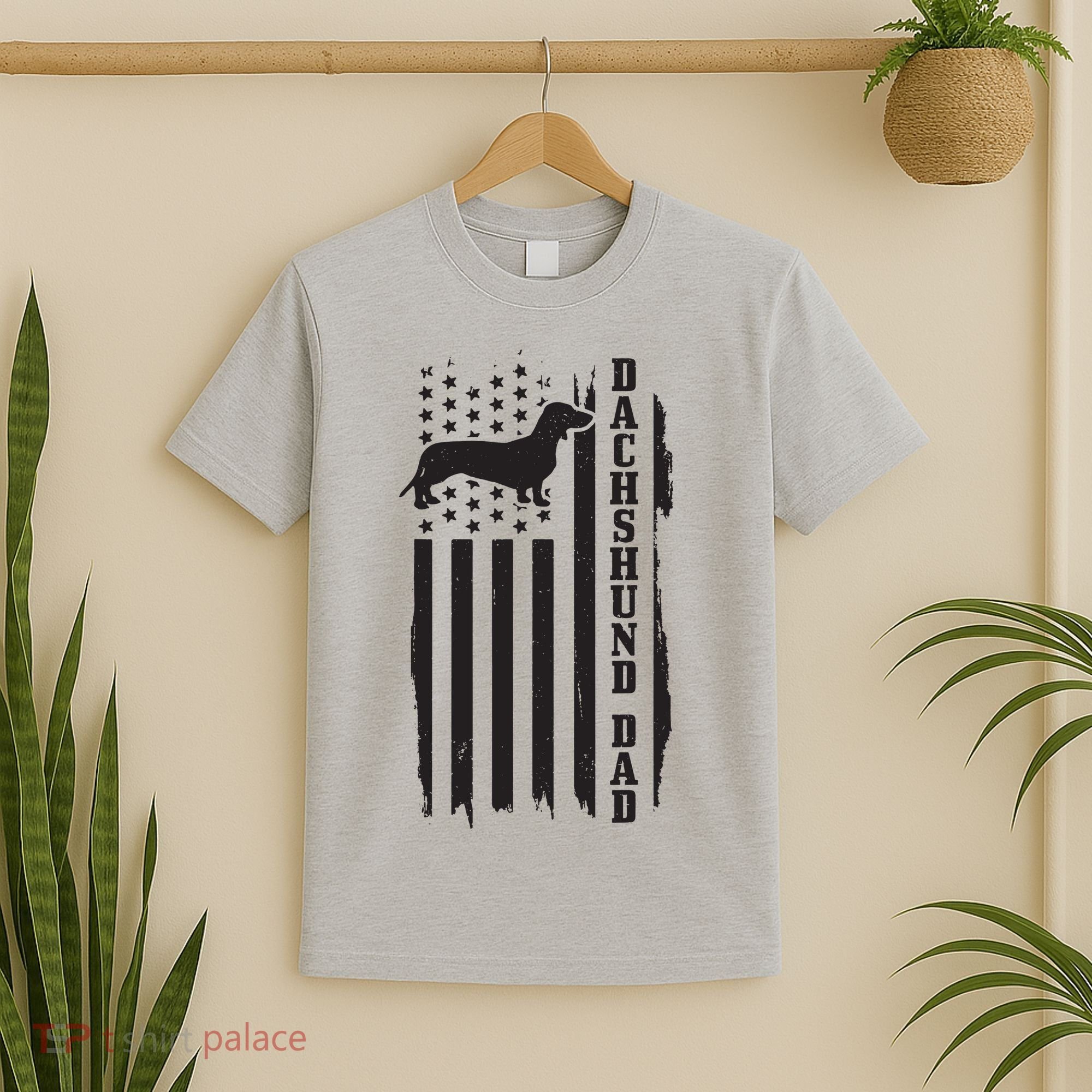 Mens Dachshund Dad Vintage American Flag Patriotic Weiner Dog T-Shirt