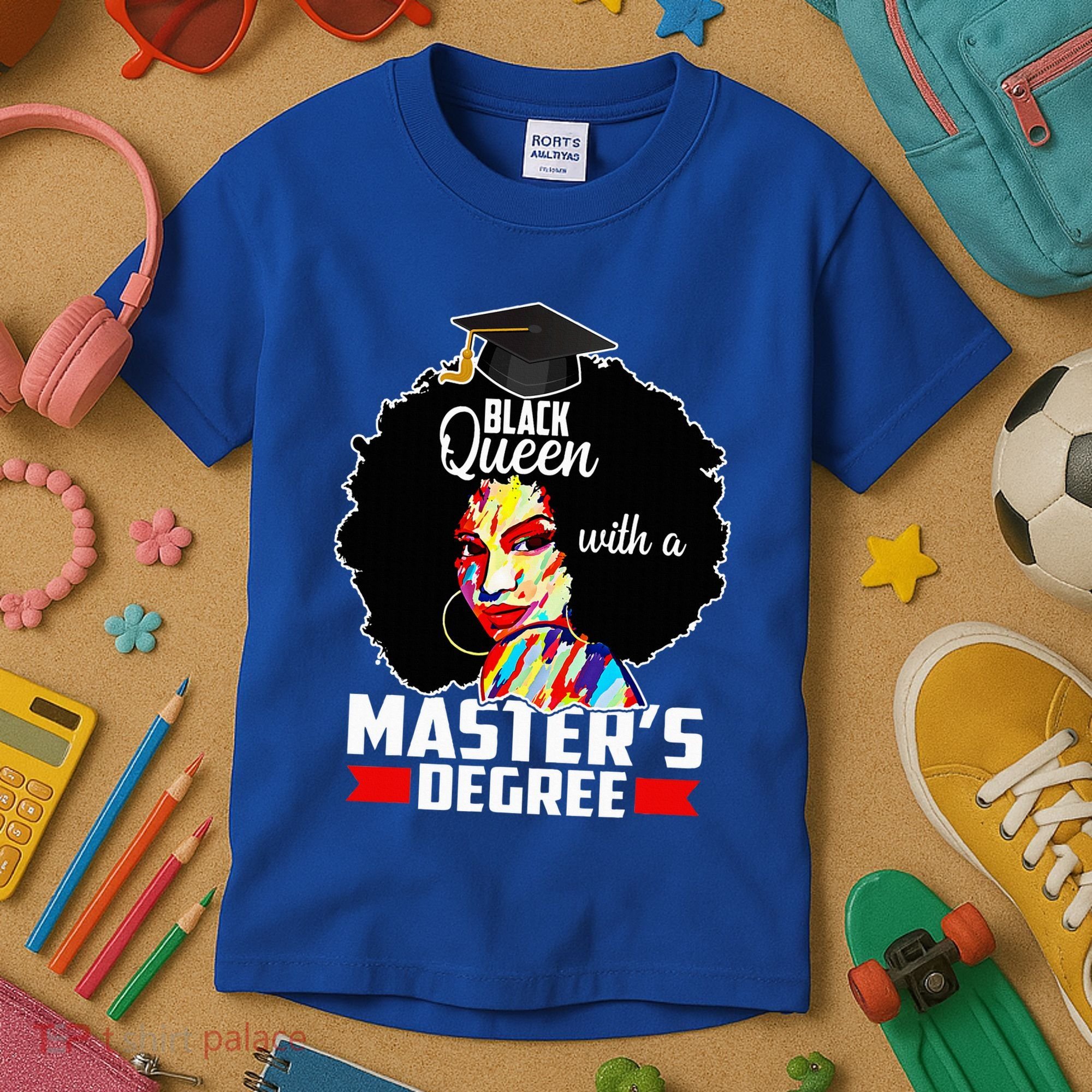 M.A.S.T.E.R.S Degree Educated Melanin Black Queen Graduation Kids T-Shirt
